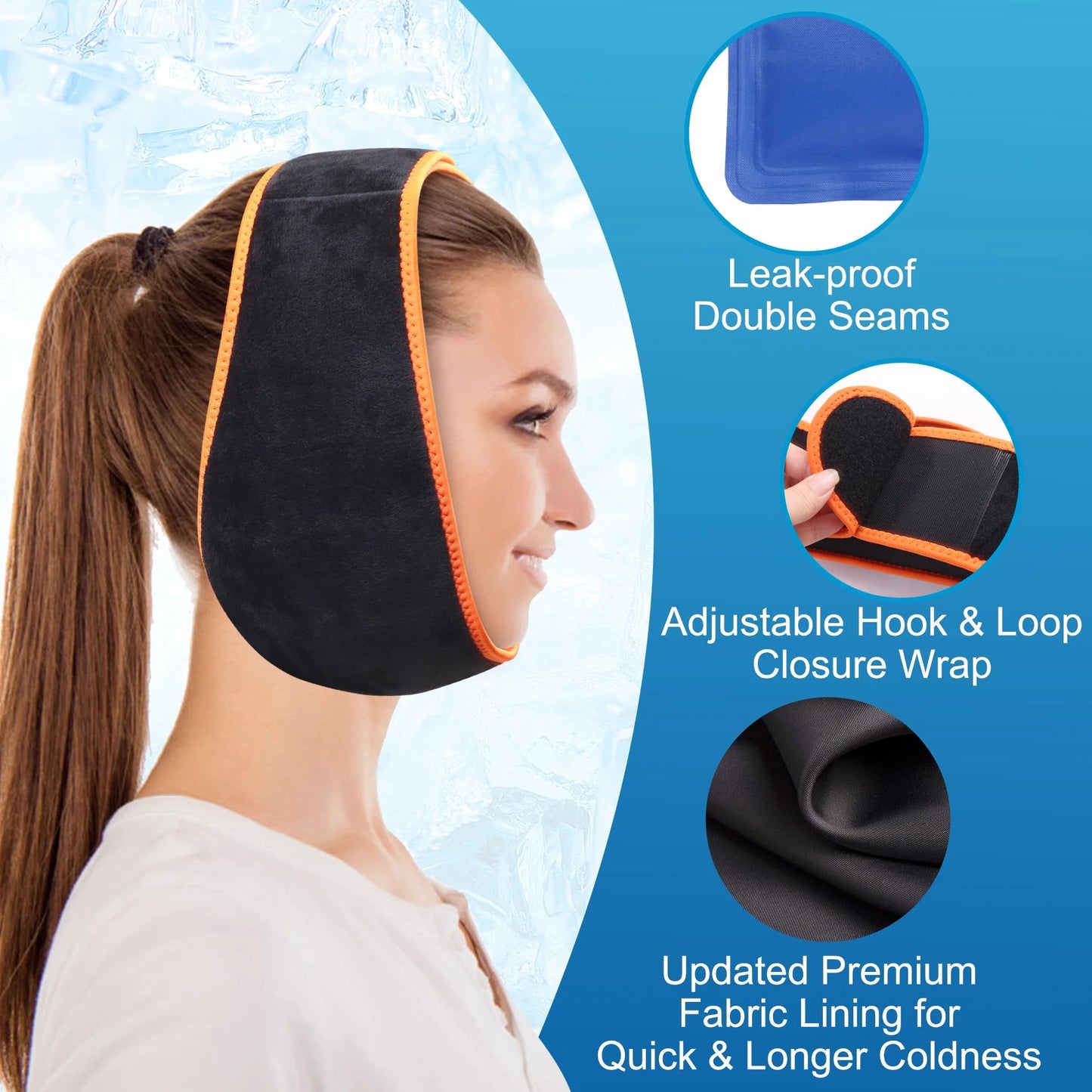 LotFancy Face Ice Pack Wrap with 4 Reusable Hot Cold Therapy Gel Packs for TMJ, Wisdom Teeth