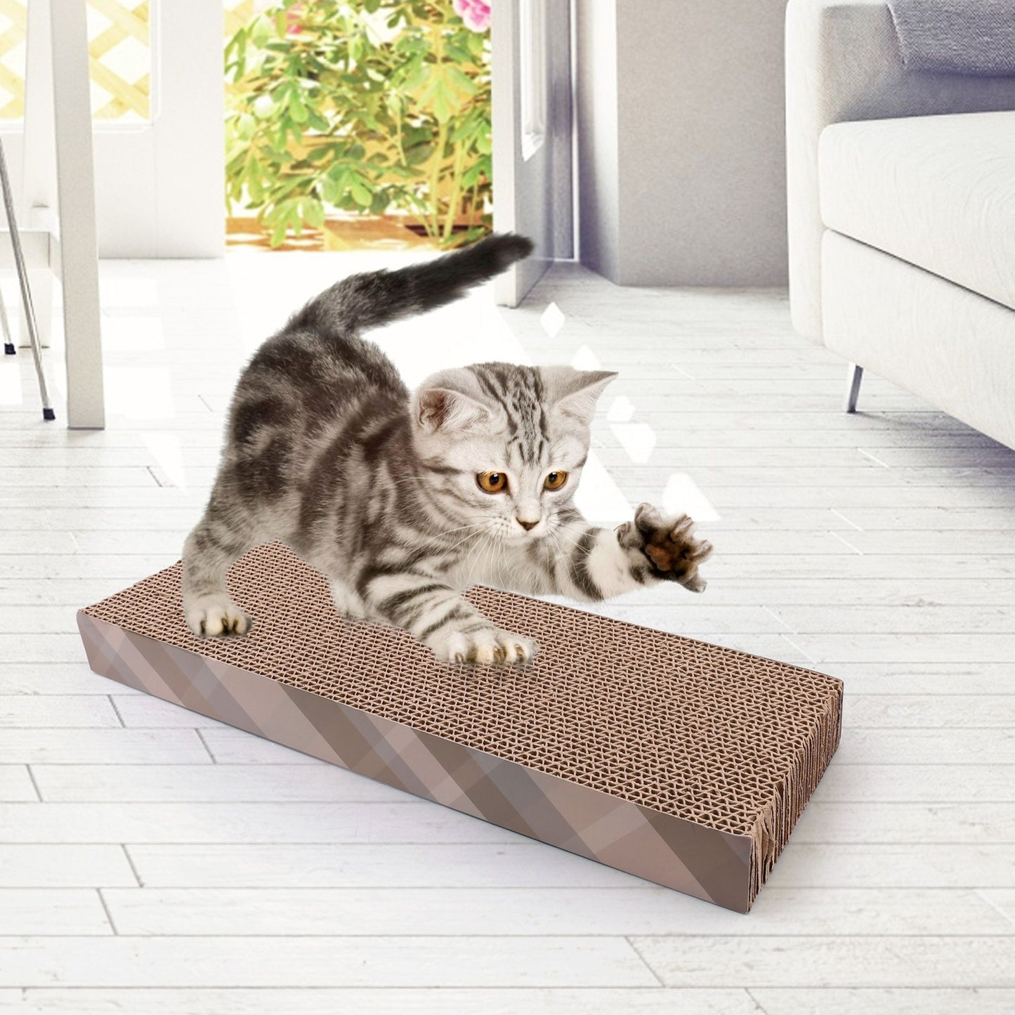 Prime Pets 2 Pack Cat Scratcher Cardboard with Catnip, Reversible Corrugate Cat Scratching Pad