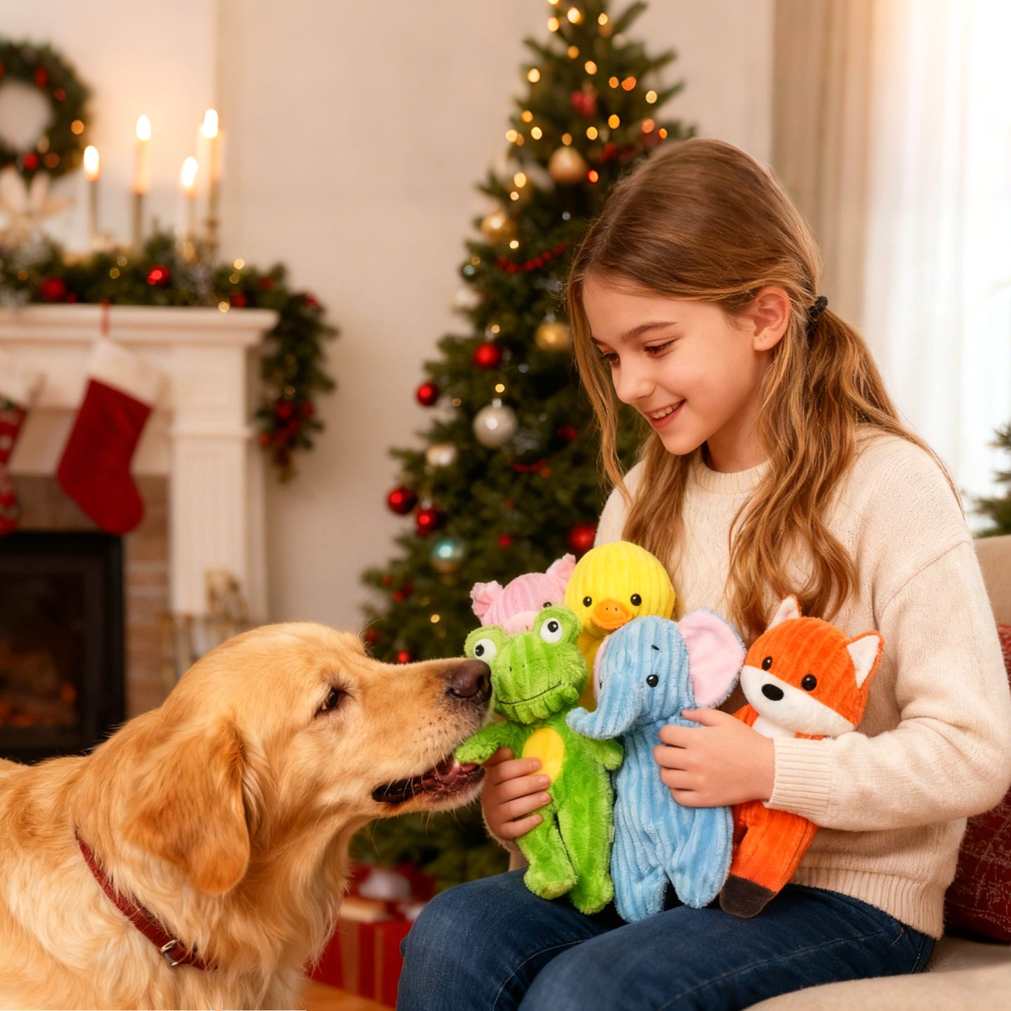 Prime Pets Plush Dog Toys with Squeaker, No Stuffing Bodies, 5 Pack Crinkle Pet Toys, Puppy Chew Toy