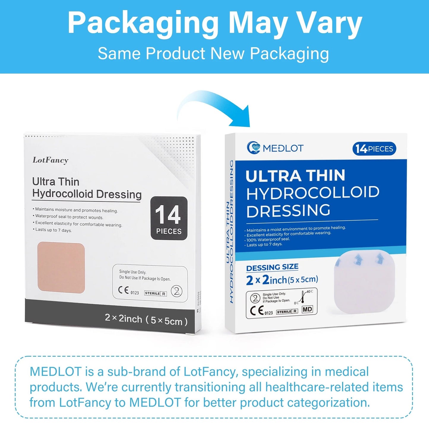 LotFancy 14 Pack 2x2 in Hydrocolloid Adhesive Wound Bandages, Ultra Thin