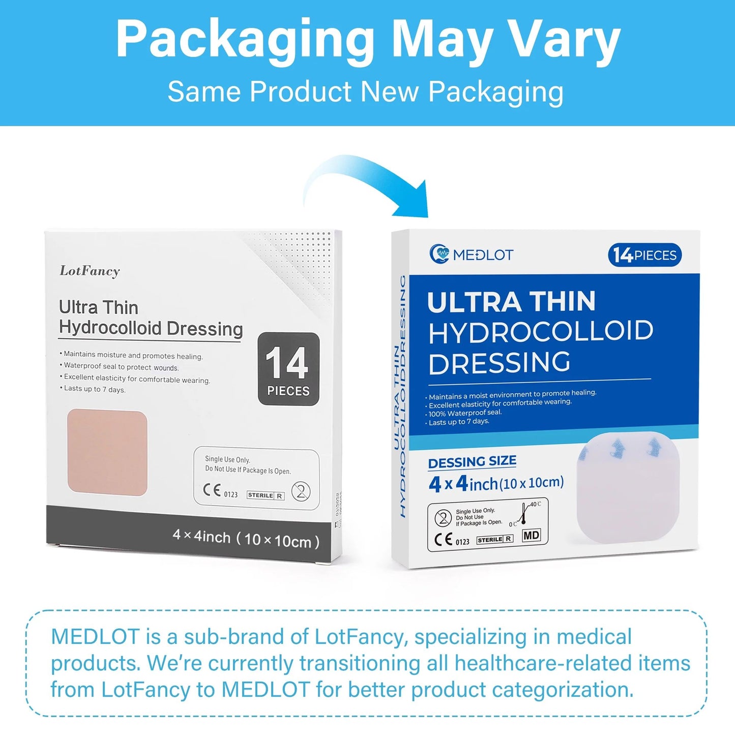 LotFancy Hydrocolloid Bandages, Ultra Thin, 14 pcs 4x4 in Large Hydrocolloid Adhesive Wound Dressing