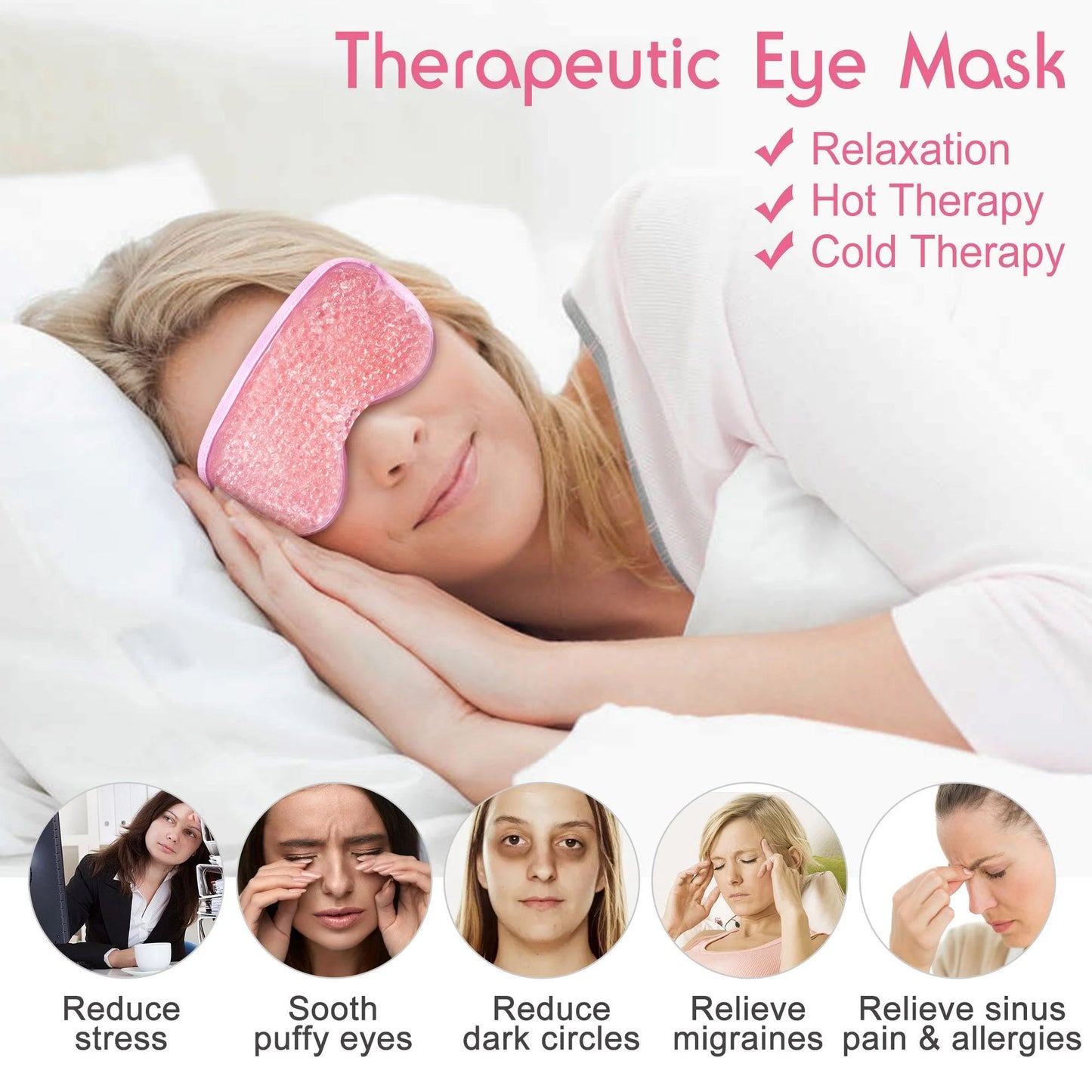 LotFancy Gel Eye Mask, Reusable Puffy Beads Ice Pack for Hot Cold Therapy