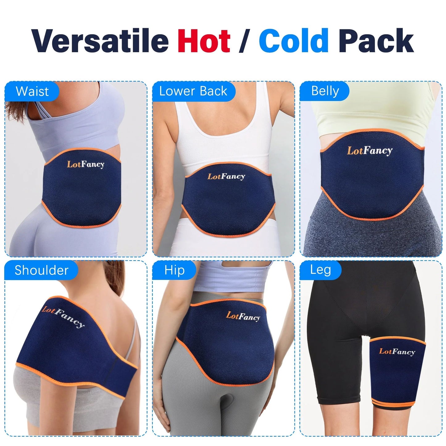 LotFancy Ice Pack for Back Injuries, 2 Gel Hot Cold Packs w/ Wrap for Low Back, Waist, Abdomen