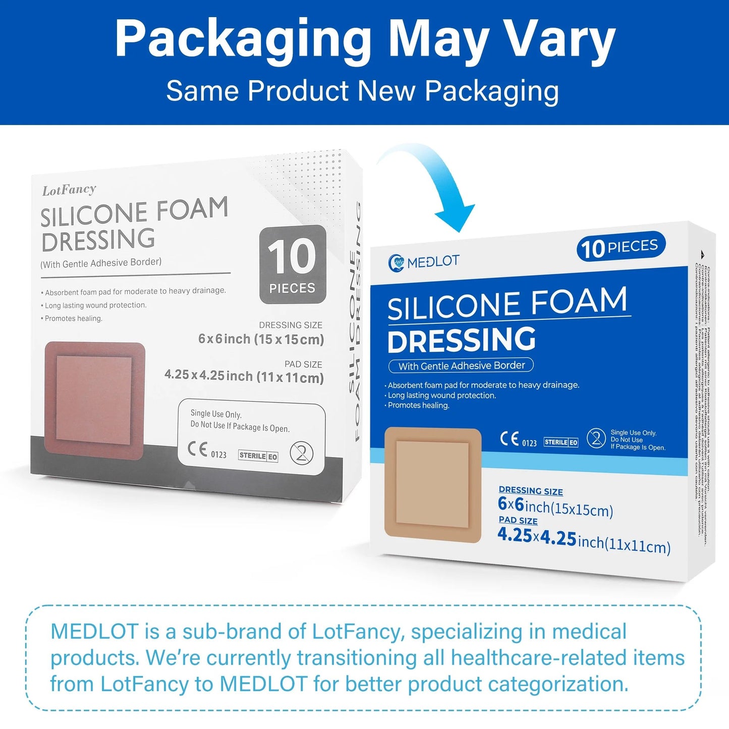 LotFancy Silicone Foam Dressing, 6x 6 in, 10 Count, Wound Dressing with Border, Bed Sores Bandage