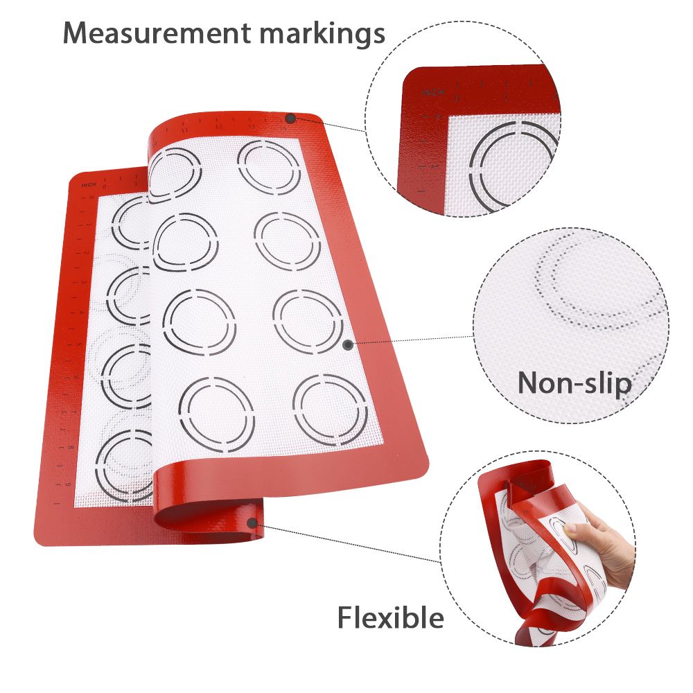 LotFancy Macaron Silicone Baking Mat, 16.5 x 11.5 in, 2Pcs Reusable Half Baking Sheet