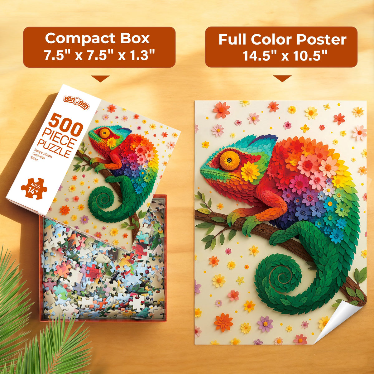 BenBen Puzzles for Adults 1000 Pieces, Floral Chameleon Jigsaw Puzzles, 26.7x18.9 in