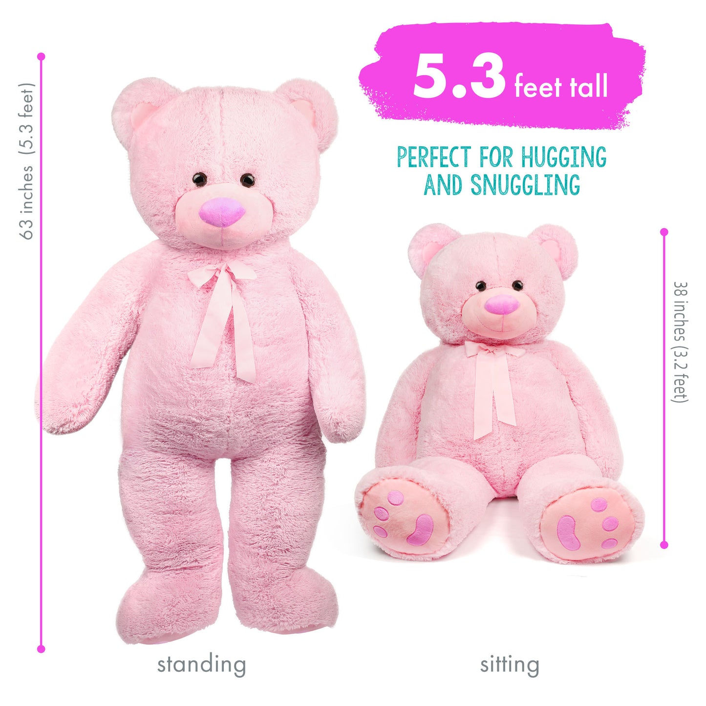 LotFancy 63" Giant Teddy Bear Stuffed Animal, Gift for Girls Girlfriend Wife, Pink