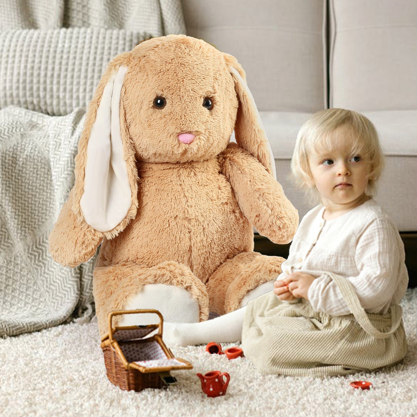 BenBen 3FT Bunny Stuffed Animal, Large Soft Rabbit Plush Toy, Lop-Eared Brown Bunny Plushie