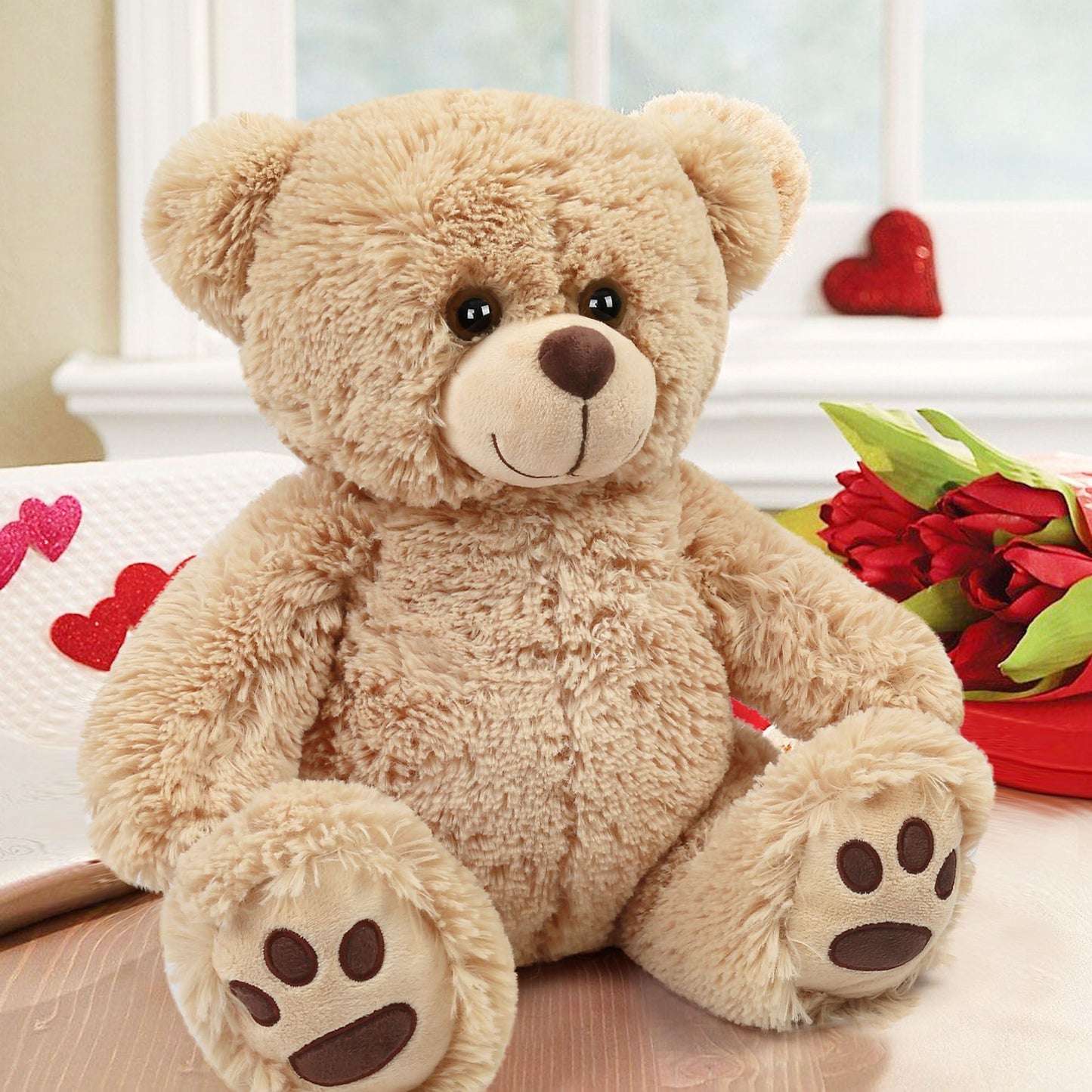 LotFancy Teddy Bear Stuffed Animals, Soft Cuddly Stuffed Plush Bear, Cute Stuffed Animals Toy with Footprints, Gifts for Kids Toddlers on Baby Shower, Christmas Valentine's Day PMT