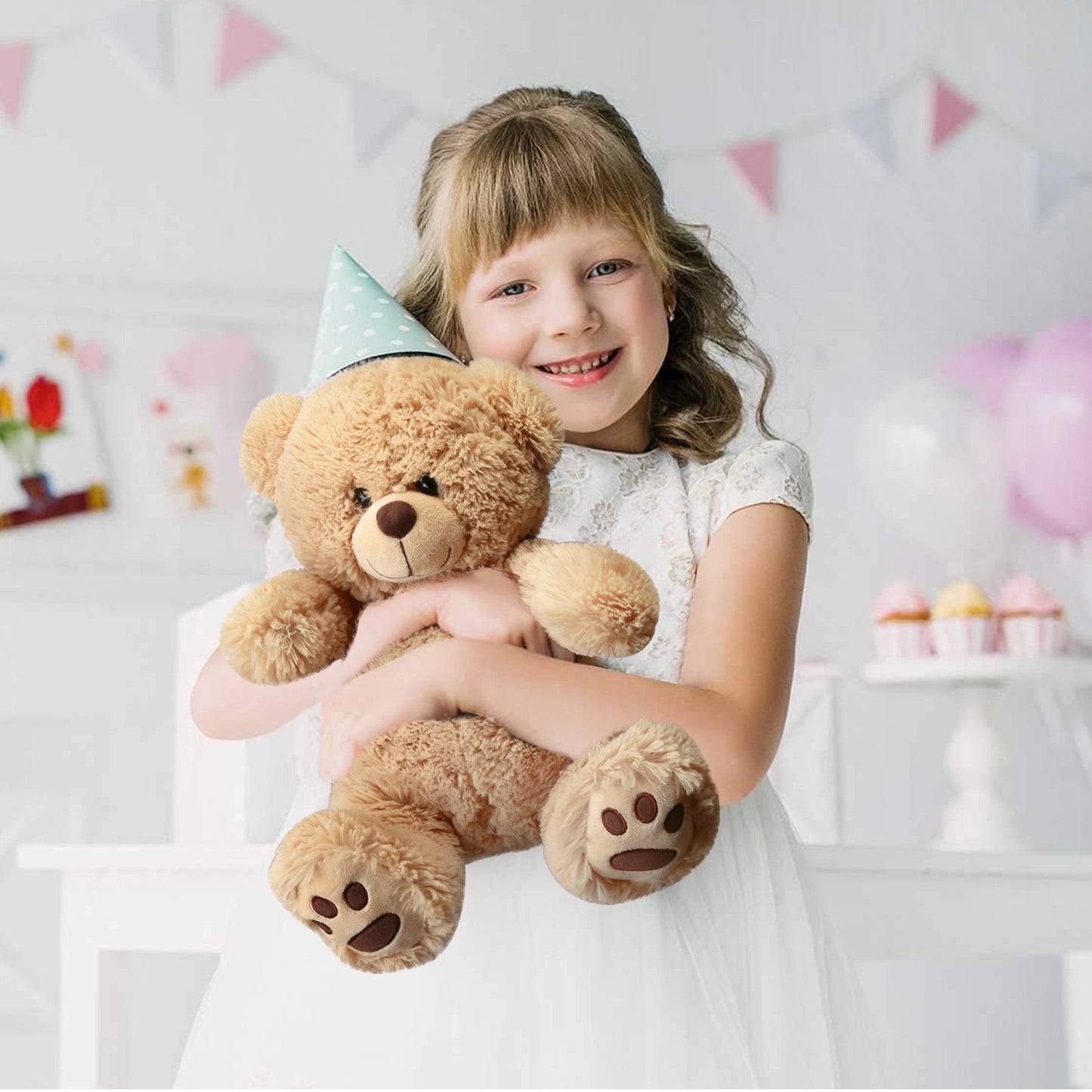 LotFancy Teddy Bear Stuffed Animals, Soft Cuddly Stuffed Plush Bear, Cute Stuffed Animals Toy with Footprints, Gifts for Kids Toddlers on Baby Shower, Christmas Valentine's Day PMT
