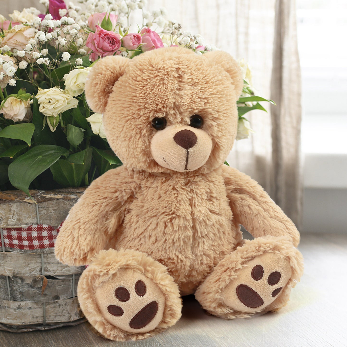 LotFancy Teddy Bear Stuffed Animals, Soft Cuddly Stuffed Plush Bear, Cute Stuffed Animals Toy with Footprints, Gifts for Kids Toddlers on Baby Shower, Christmas Valentine's Day PMT