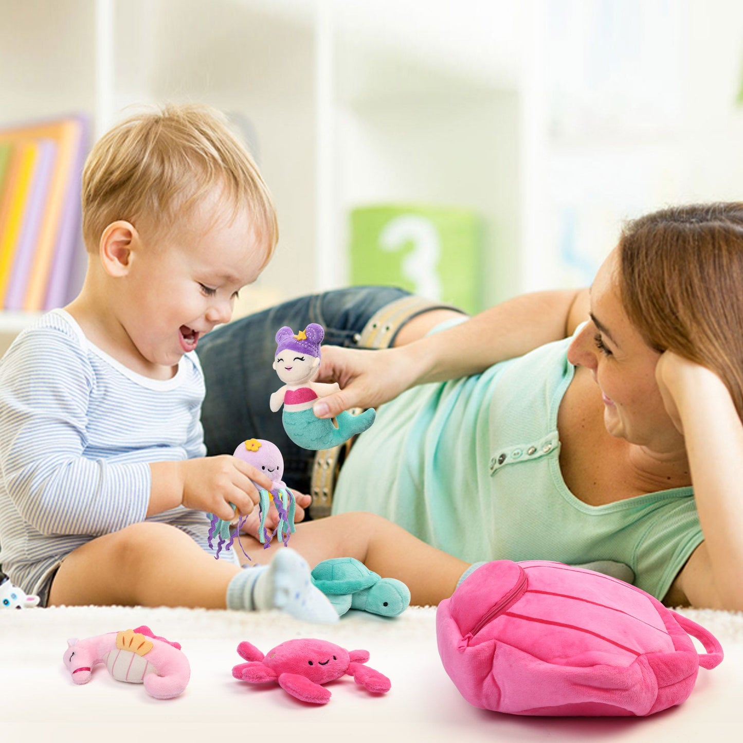 BenBen Stuffed Animal, Plushies with Carrier Set Gift, Plush Toys for Kids, Baby Shower, Stocking Stuffers PMT