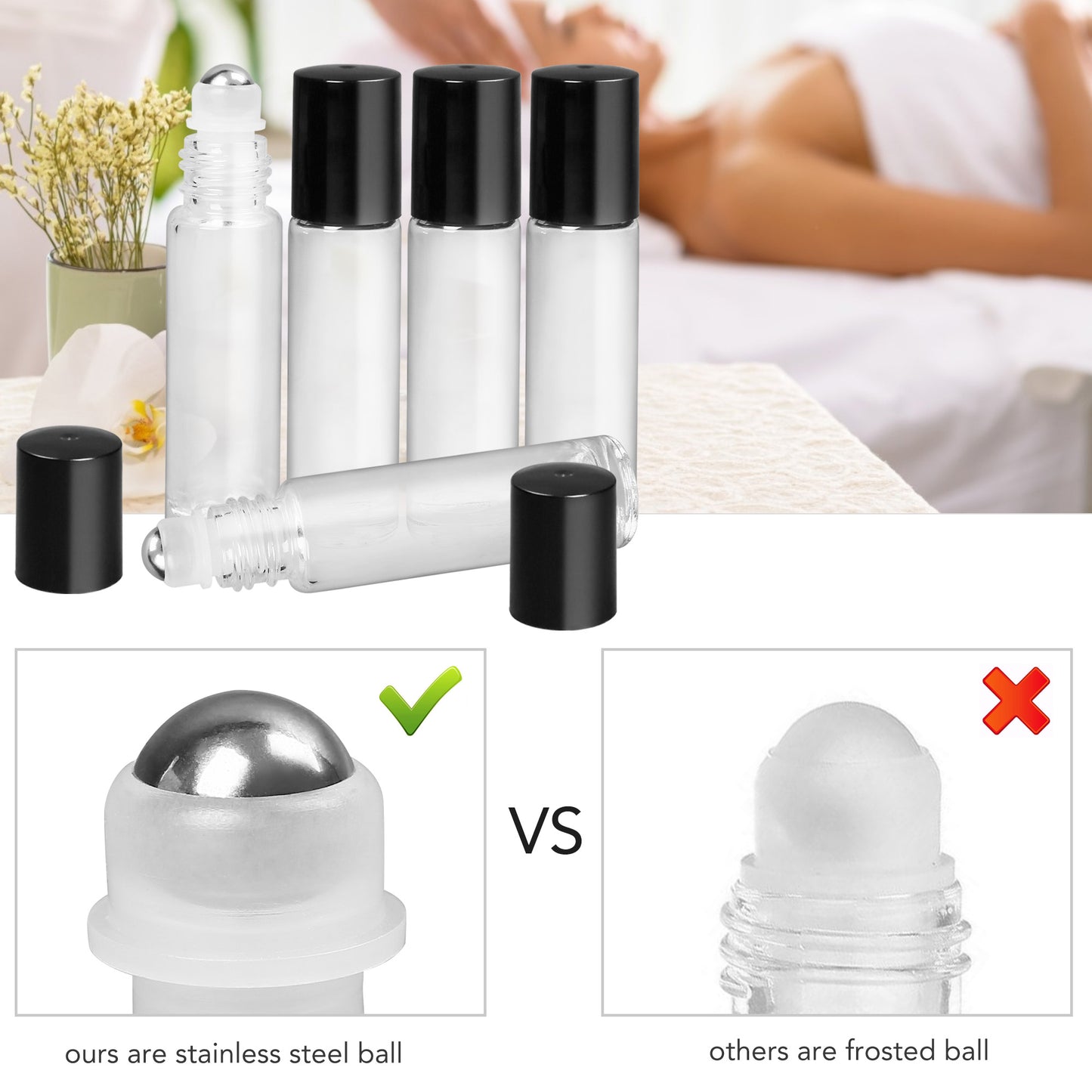 LotFancy Essential Oil Roller Bottles, 24pc 10ml Amber Glass Bottle with Roller Balls and Caps