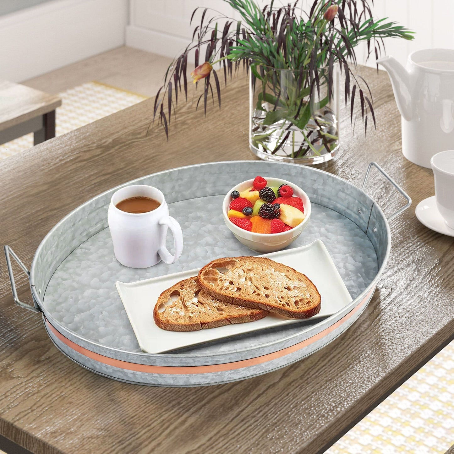 LotFancy Large Ottoman Tray for Living Room, Wood Serving Tray with Handles, Home Décor for Coffee Table, Sofa, 2 Skidproof Coasters Included