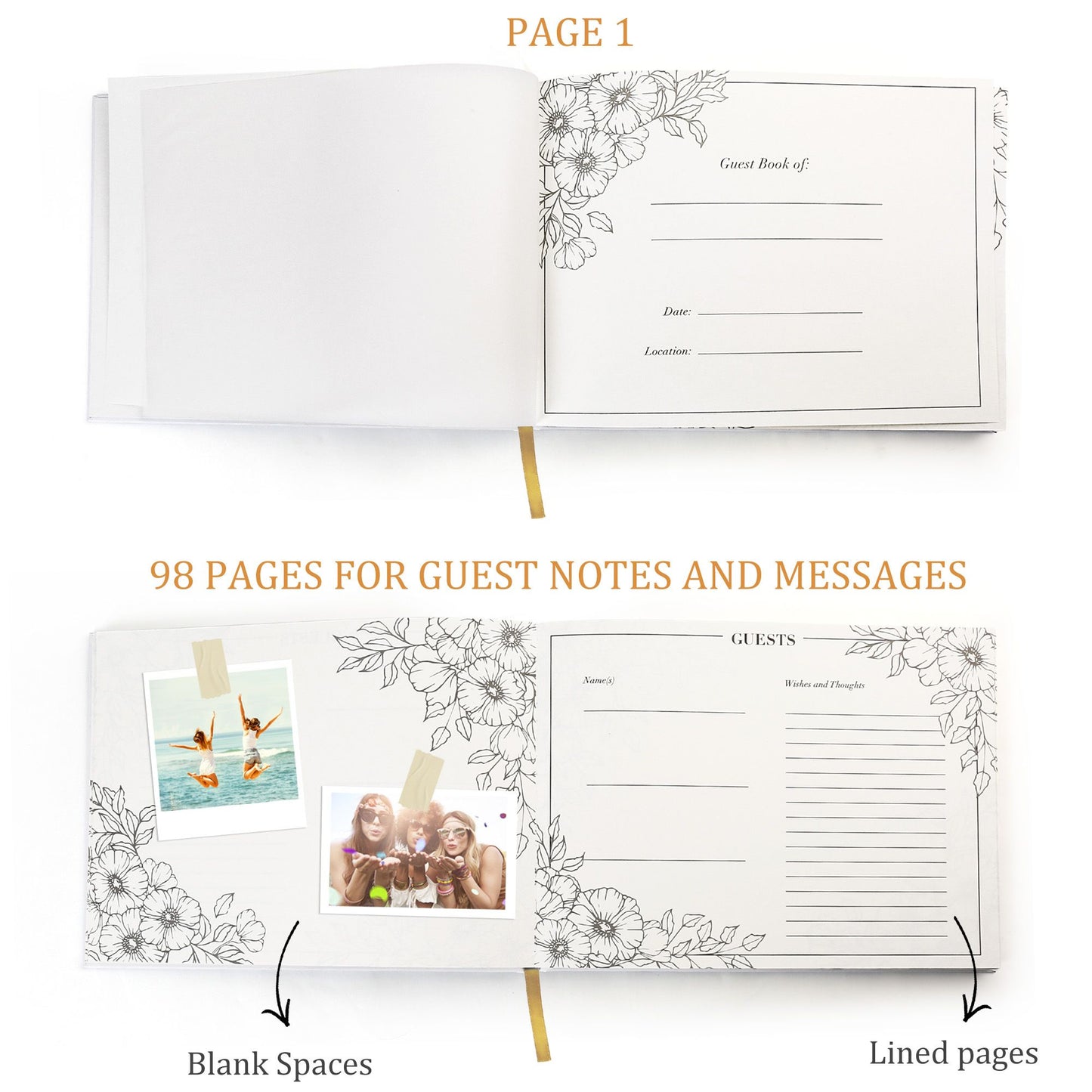 LotFancy Wedding Guest Book, Personalized Guest Book Reception, 128 Pages Thick Paper