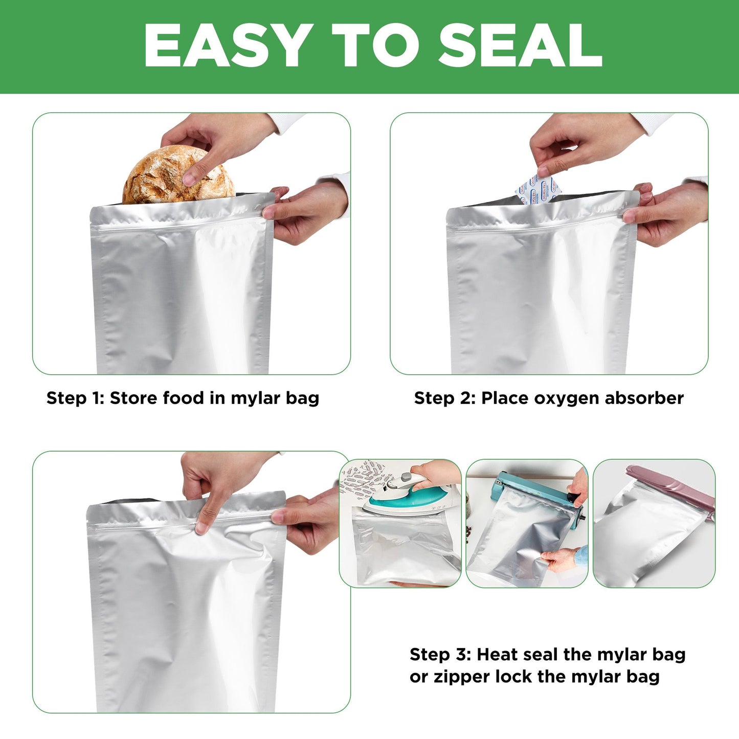 LotFancy Mylar Bags for Food Storage, Resealable Foil Ziplock Bags
