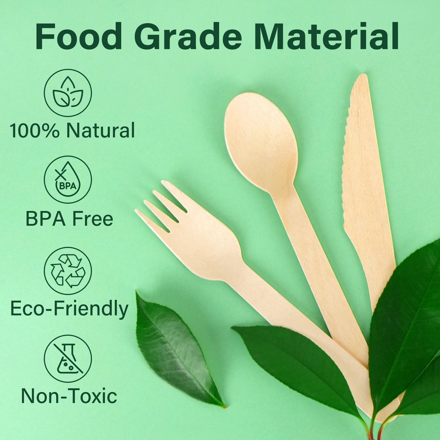 LotFancy 200 Pc Compostable utensils, Wooden Disposable Cutlery Set,100 Forks, 50 Spoons, 50 Knives