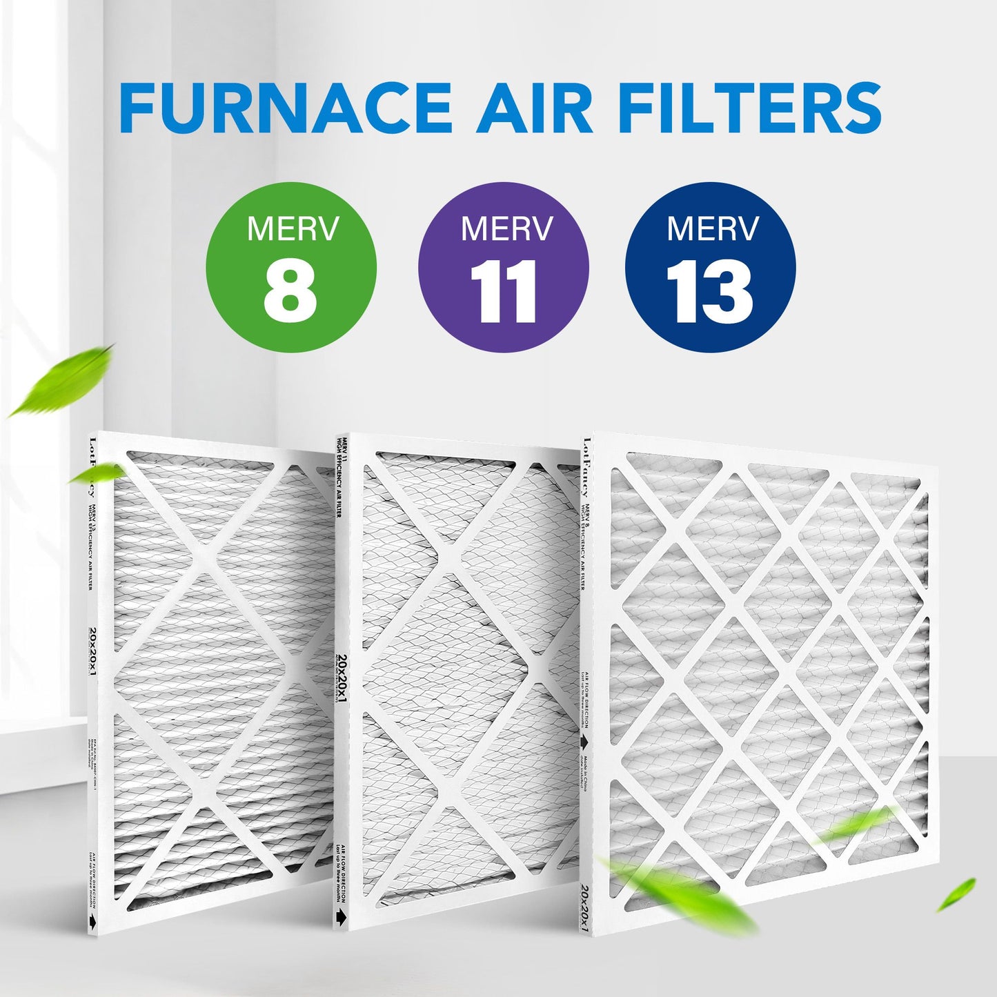 LotFancy 20x20x1 Air Filters, 4 Pack, MERV 11 Pleated HVAC AC Furnace Air Filters