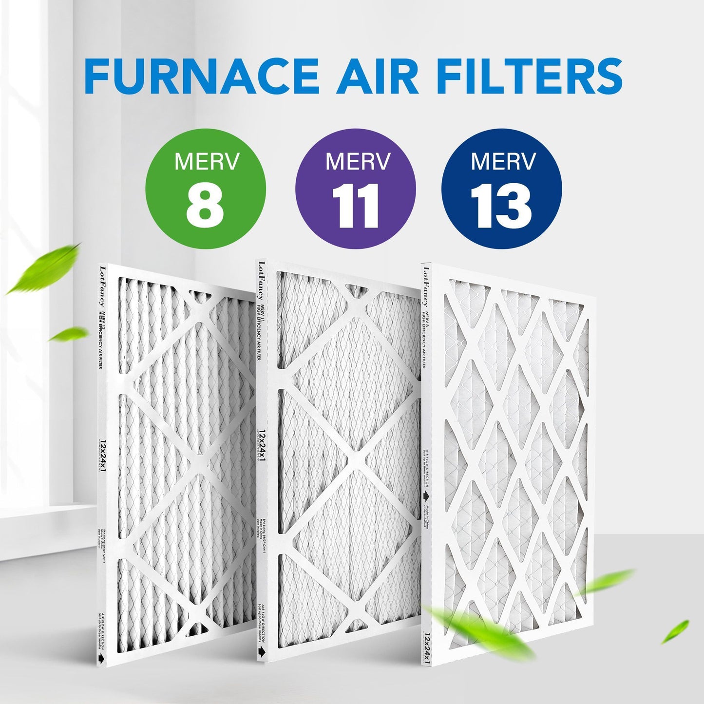 LotFancy 12x24x1 Air Filters, MERV 13 Pleated HVAC AC Furnace Air Filters, 4 Pack