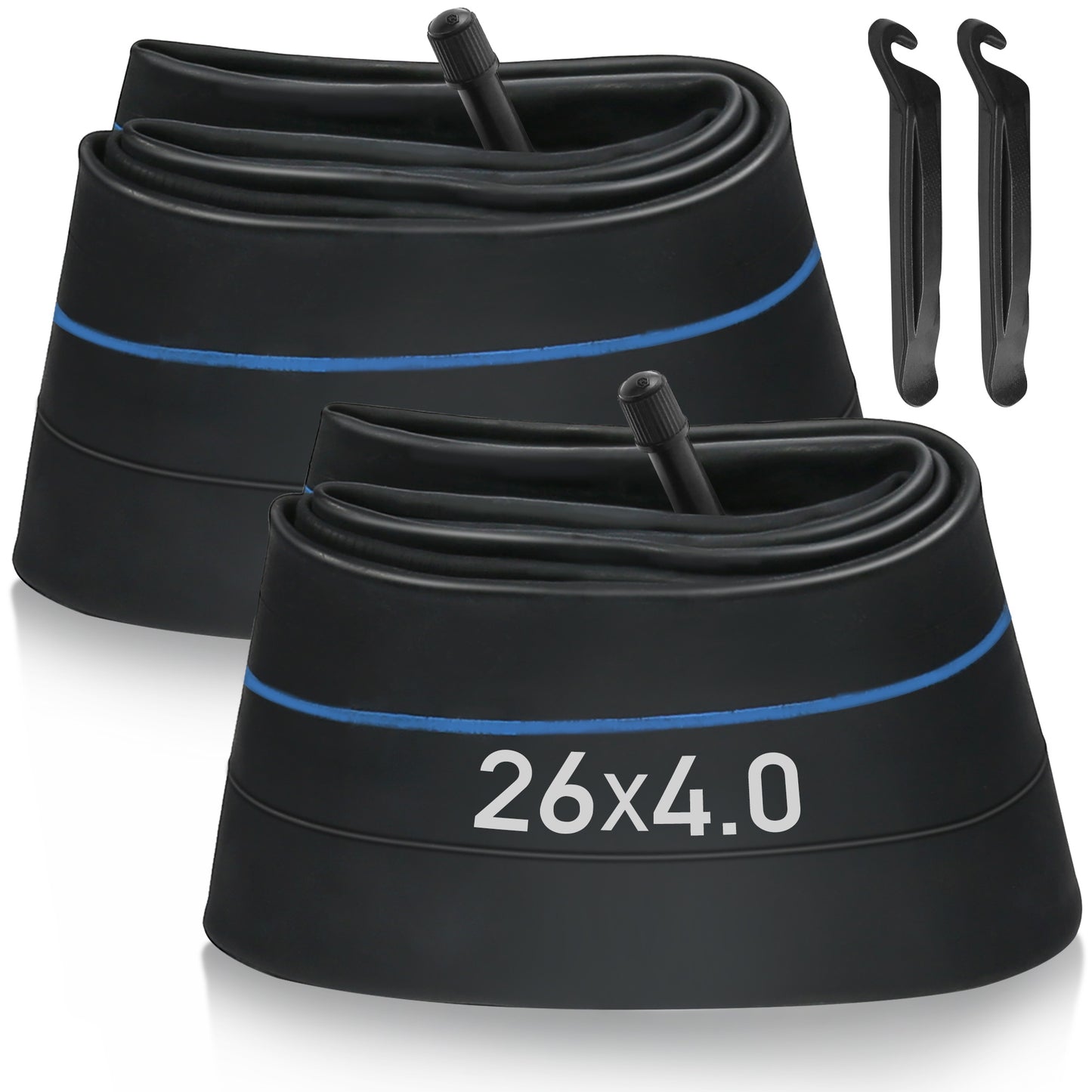 LotFancy 2Pcs 26 x 4.0/3.50/3.80 Fat Bike Tubes, 35mm Schrader Valve, 2 Tire Levers