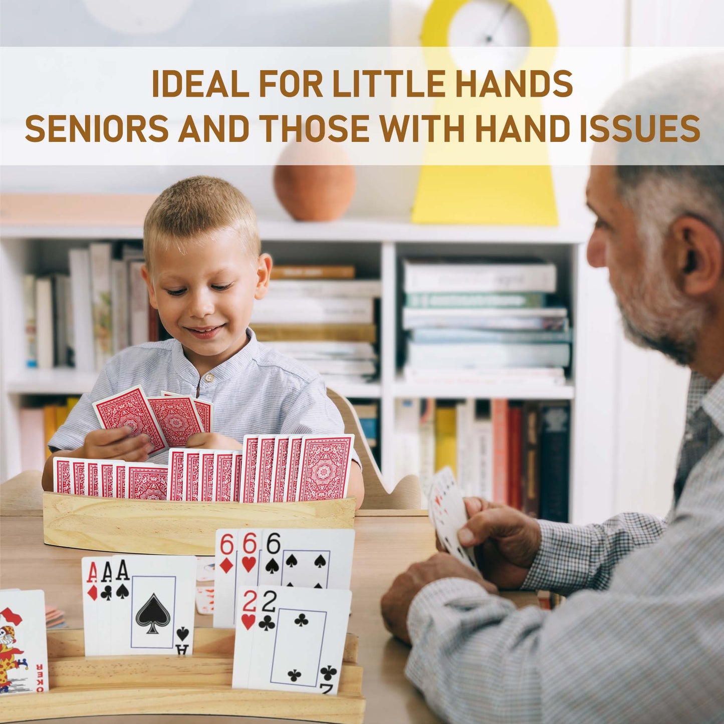 LotFancy Playing Card Holders for Kids Adults Seniors, 3 Tiers, Hands Free Curved Wooden Card Holder for Family Card Game Night, Canasta, Bridge, Poker Parties