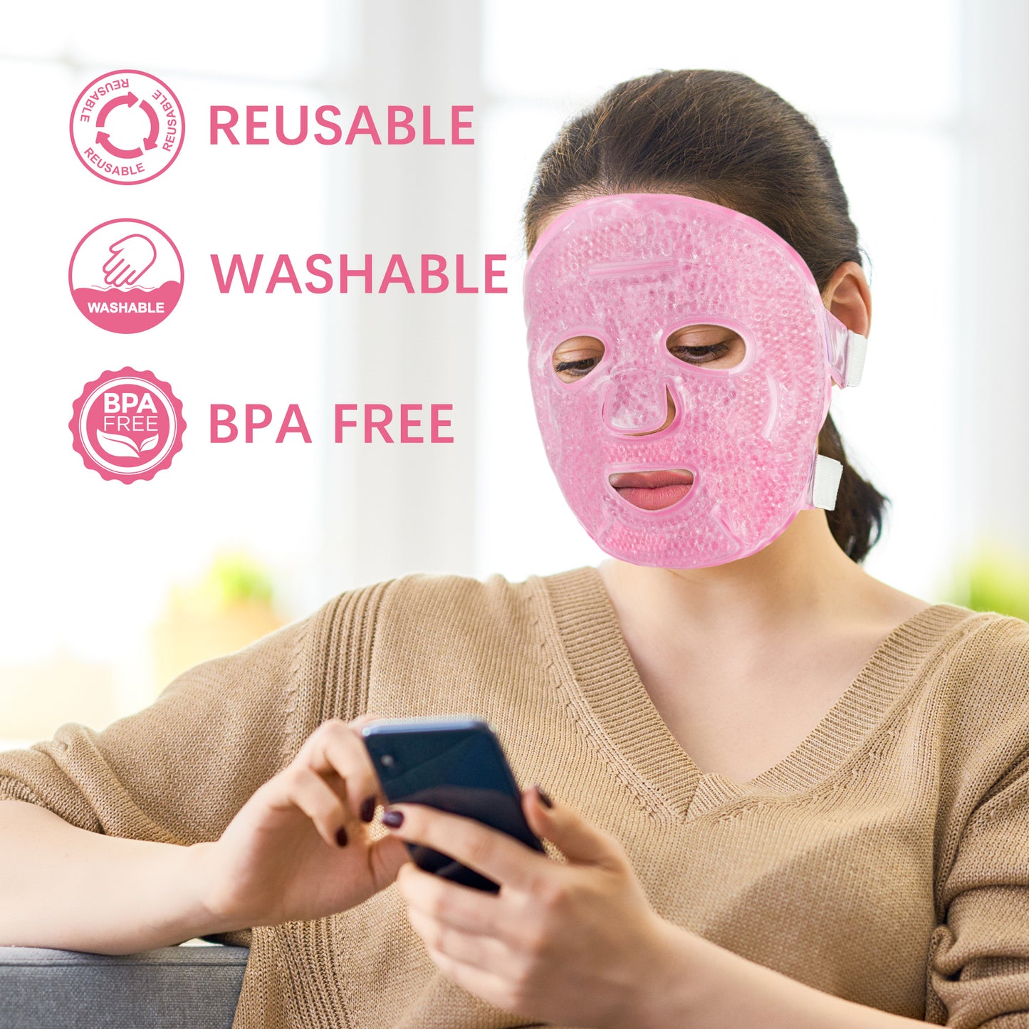 LotFancy Ice Face Mask, Gel Beads Ice Pack for Puffy Eyes, Dark Circles