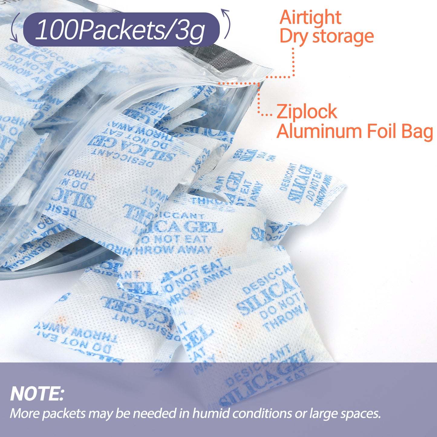 LotFancy 100 Packs 3Gram Silica Gel Packets, Indicating Desiccant Packets