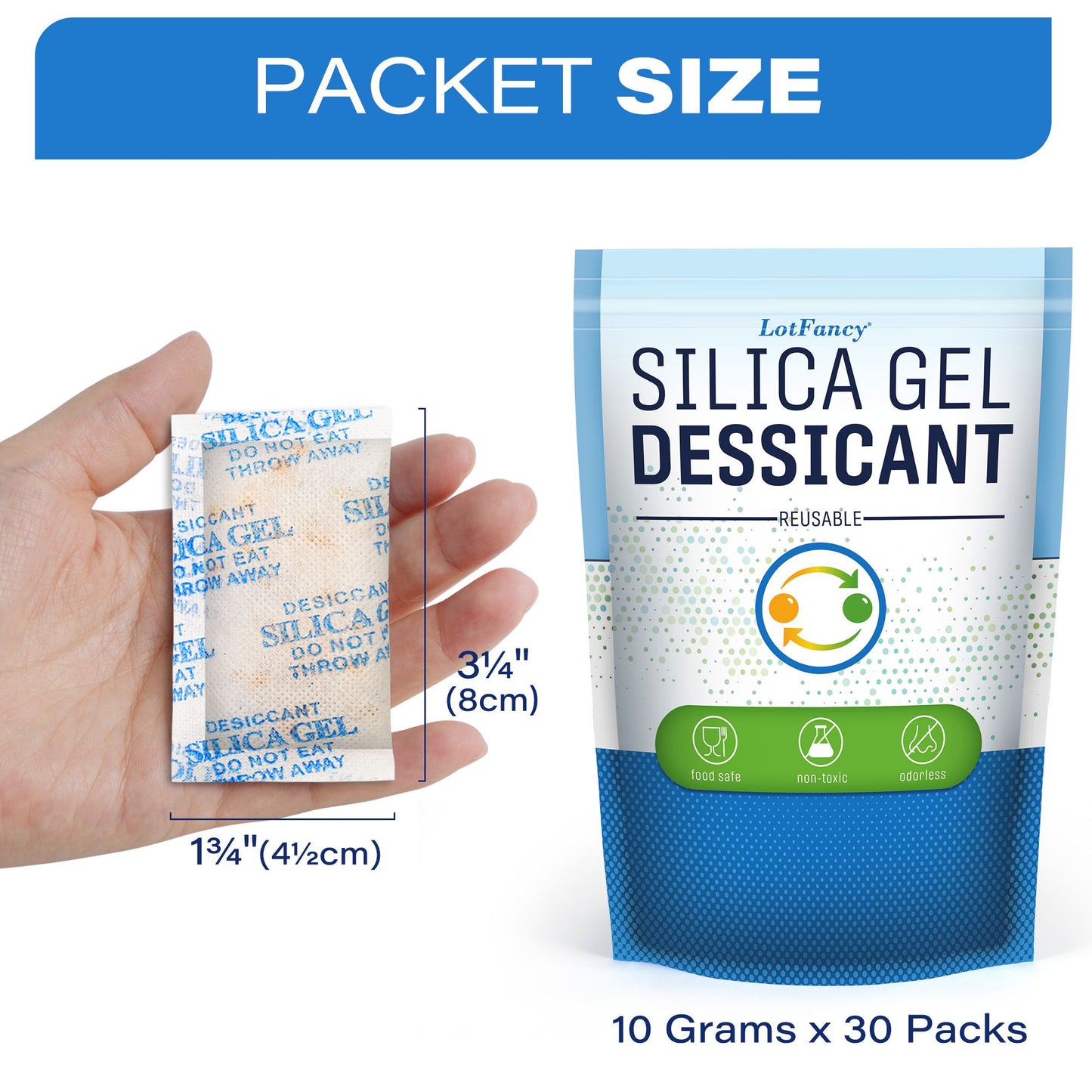 LotFancy Silica Gel Desiccant Packets with Indicating Beads, 10 Gram, Moisture Absorbing, 30 Count