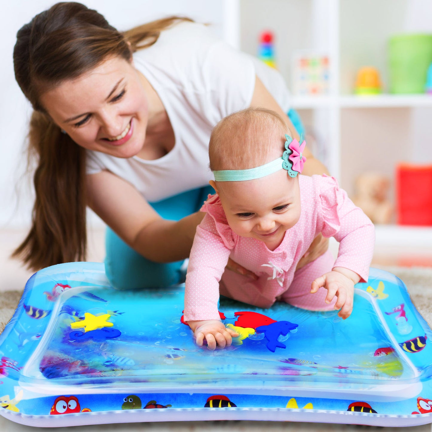 LotFancy Tummy Time Water Mat with Gift Box for Infants Toddlers Baby 3 Months+, 26x20 in