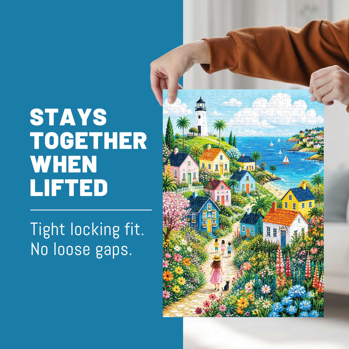 BenBen 500 Pieces Puzzles For Adults, Blossom Seaside Hamlet, Jigsaw Puzzle with Patterns on Back