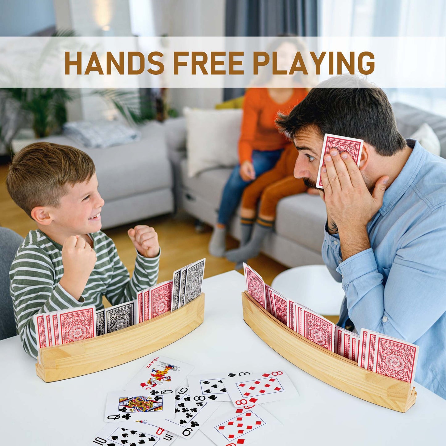 LotFancy Playing Card Holders for Kids Adults Seniors, 3 Tiers, Hands Free Curved Wooden Card Holder for Family Card Game Night, Canasta, Bridge, Poker Parties