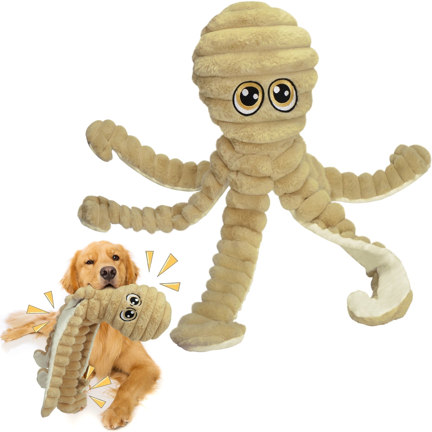 Prime Pets Dog Toys for Large Dogs, 27" Large Crinkle Squeaky Dog Toy, Plush Octopus Dog Chew Toy