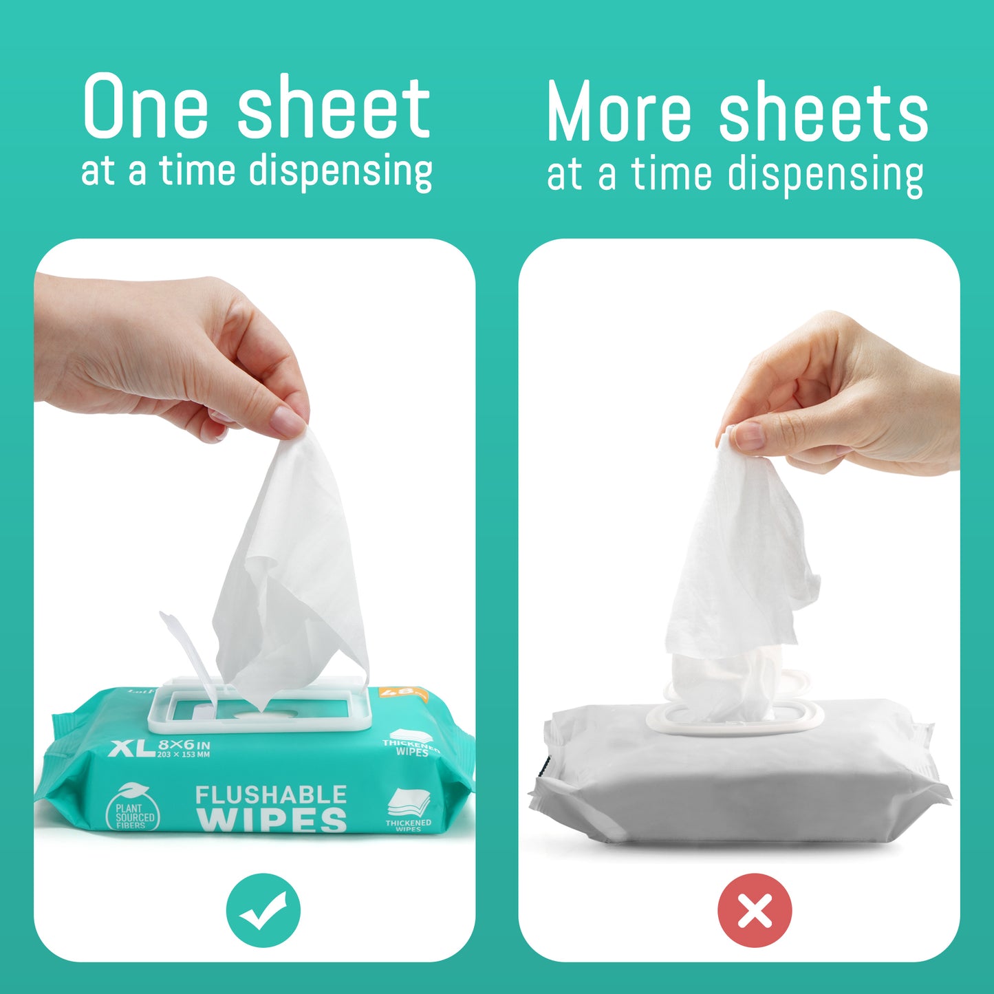 LotFancy Extra Large Flushable Wet Wipes, Thickened Butt Wipes, 6 Packs x 48 Ct, 288 Total Wipes WMT