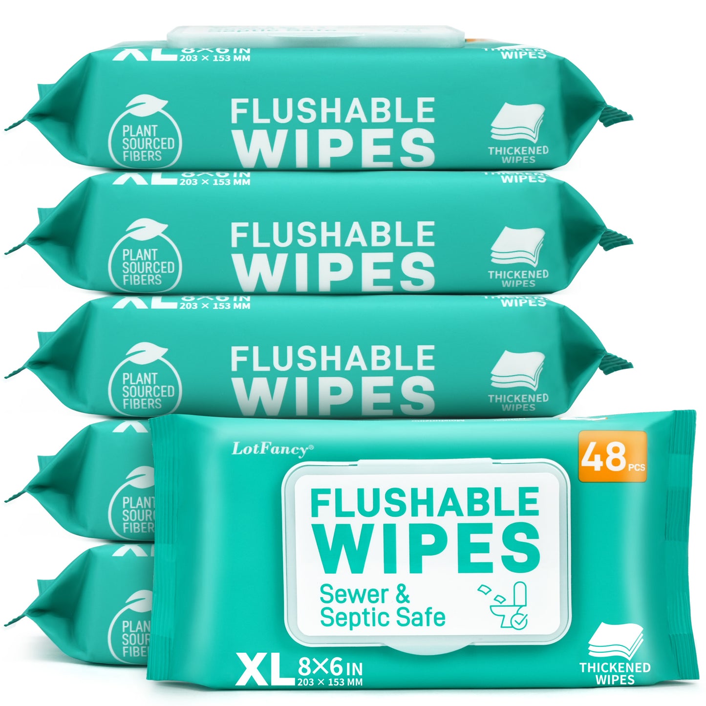LotFancy Extra Large Flushable Wet Wipes, Thickened Butt Wipes, 6 Packs x 48 Ct, 288 Total Wipes WMT