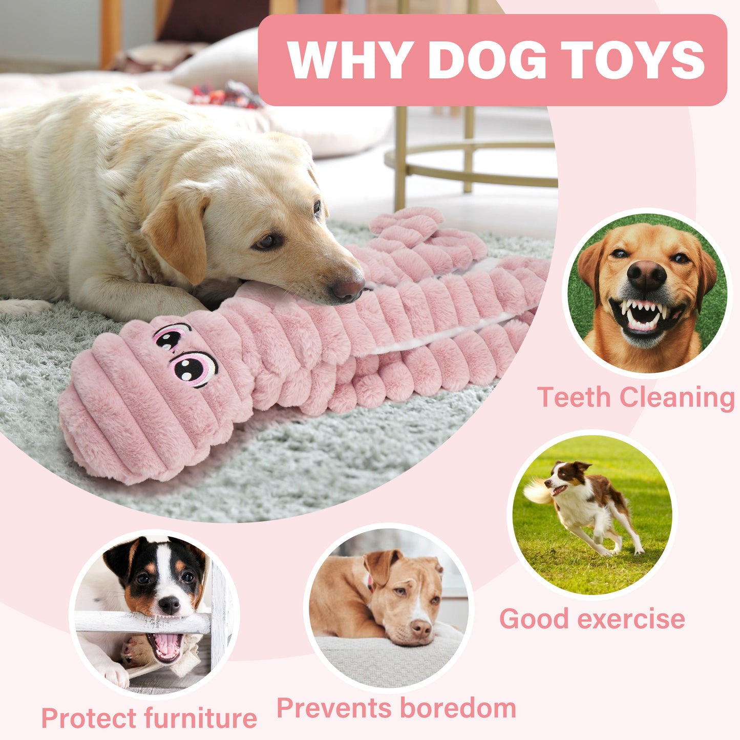 Prime Pets Dog Toys for Large Dogs, 27” Large Crinkle Squeaky Dog Chew Toy, Purple Octopus