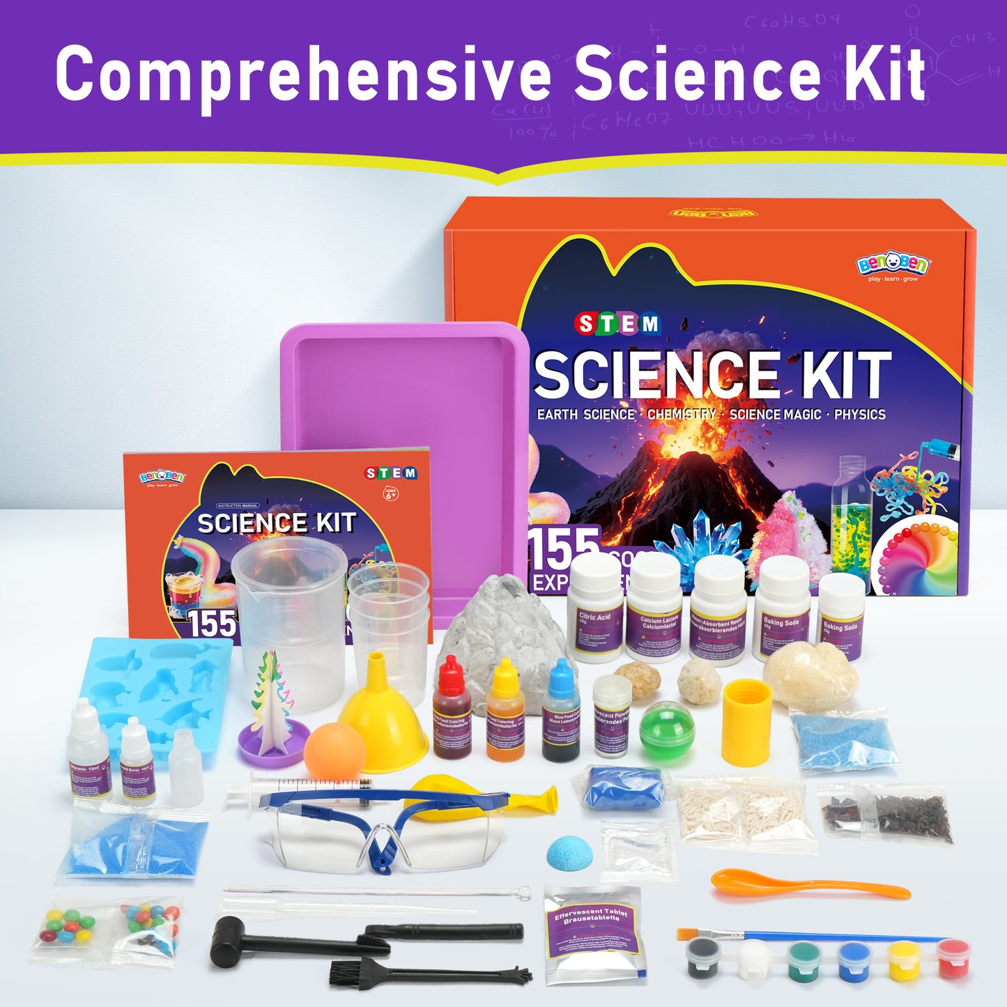 BenBen Science Kit for Kids Ages 8-12, 155 Lab Experiment STEM Toy Birthday Gift for Boys Girls