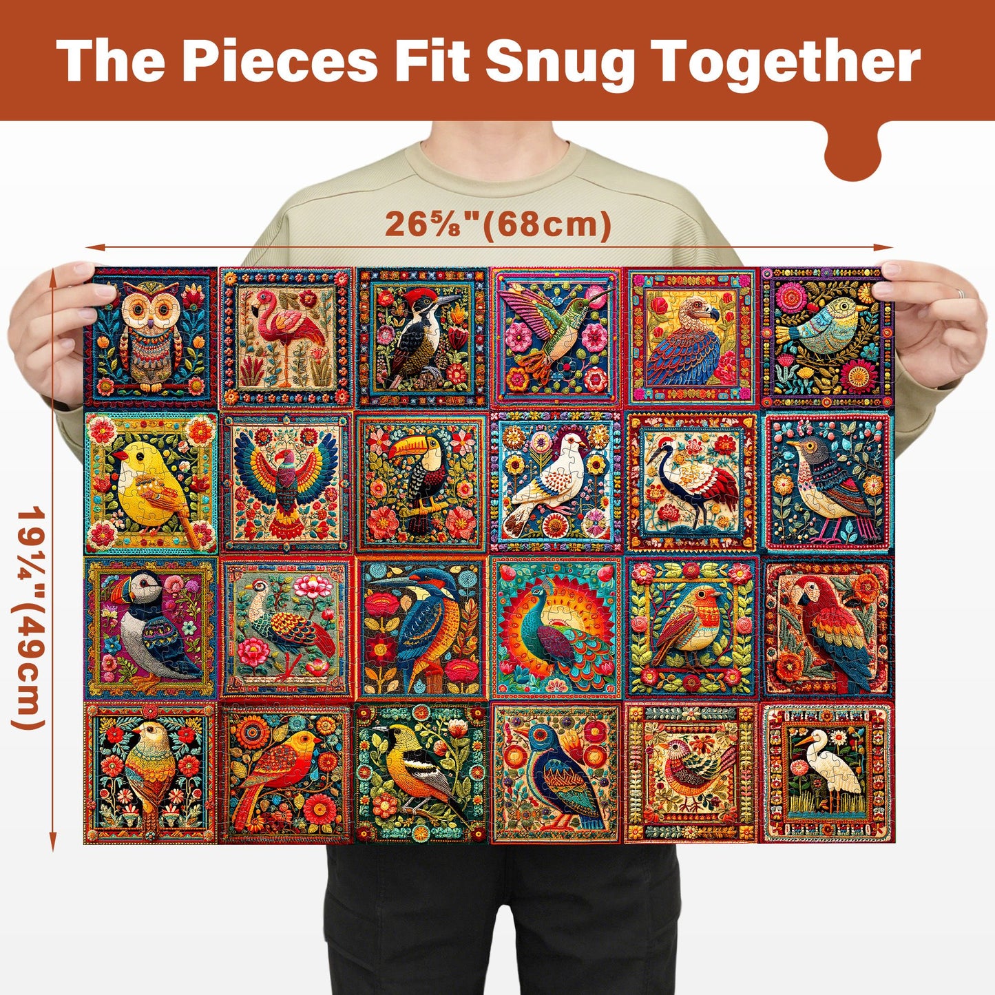 BenBen 1000 Pieces Puzzles For Adults, Cozy Bird Crochet Art,Bird Jigsaw Puzzle with Letters on Back