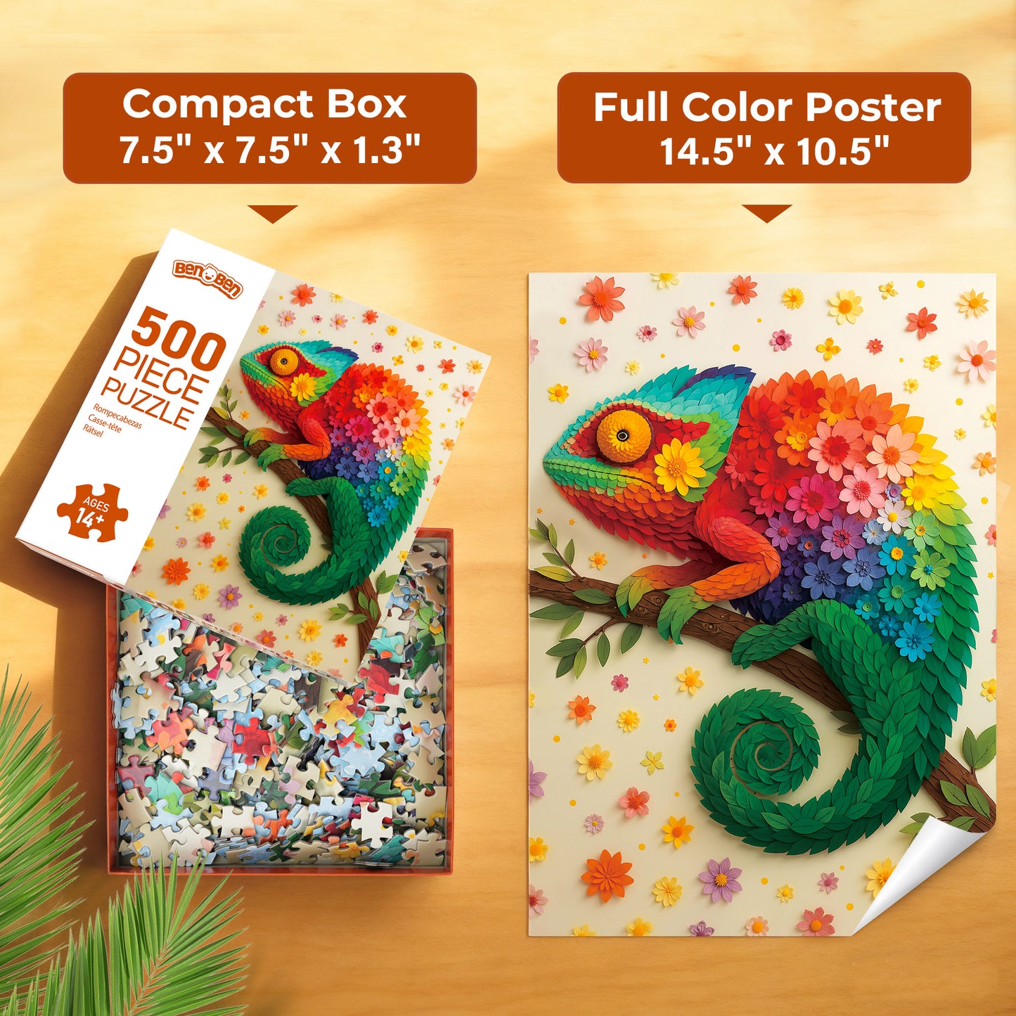 BenBen Puzzles for Adults 500 Pieces, Floral Chameleon Jigsaw Puzzles, 19.5 in x 13.5 in