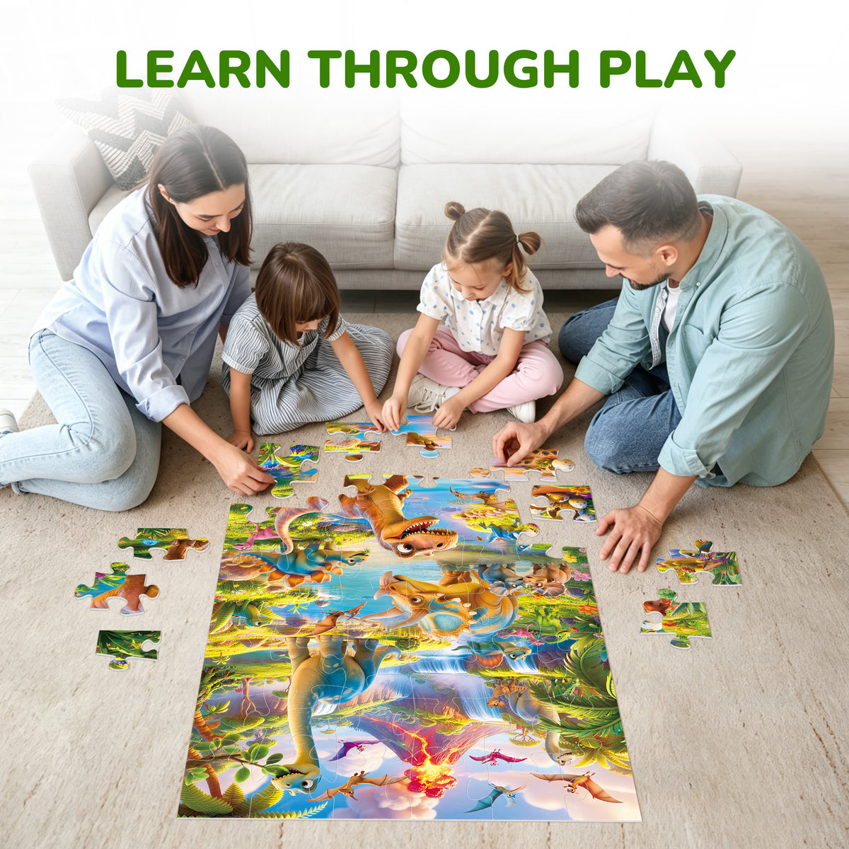 BenBen Floor Puzzles for Kids Ages 3-6, Dinosaur 48 Piece Large Jigsaw Puzzles for Girls Boys