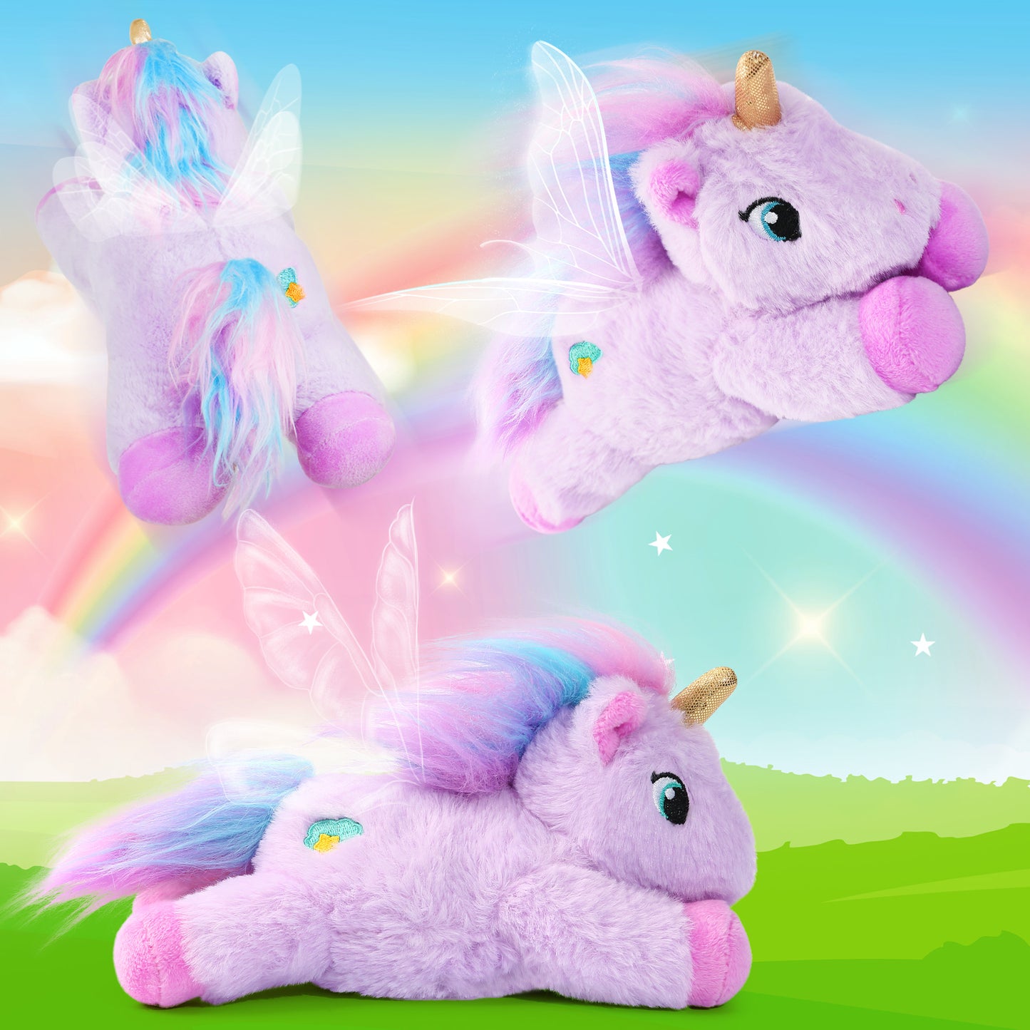 LotFancy 7 in Purple Unicorn Stuffed Animal Plush Toys for Kids, Girls, Boys