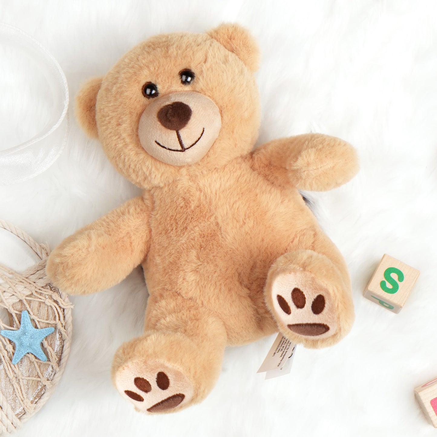 LotFancy Teddy Bear Stuffed Animals, Soft Cuddly Stuffed Plush Bear, Cute Stuffed Animals Toy with Footprints, Gifts for Kids Toddlers on Baby Shower, Christmas Valentine's Day PMT