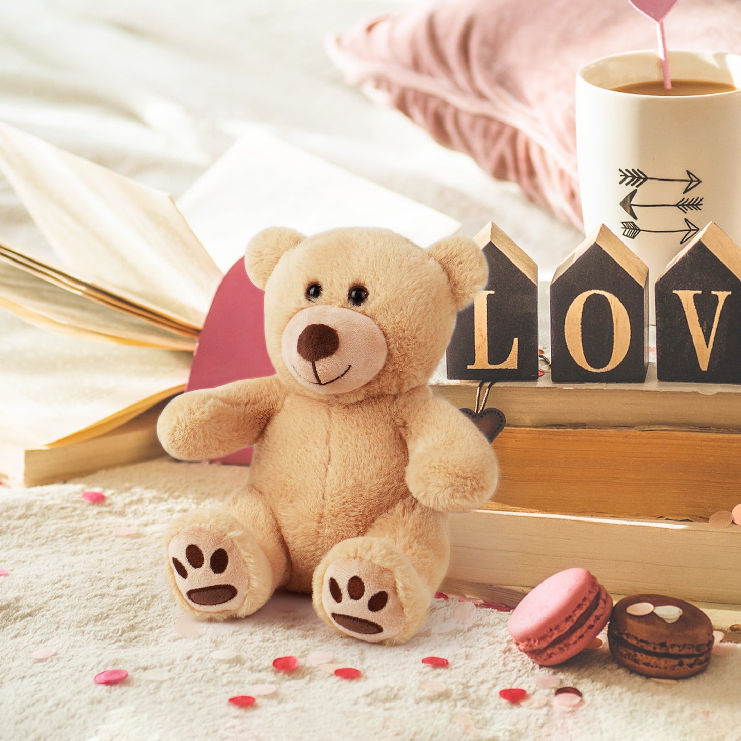 LotFancy Teddy Bear Stuffed Animals, Soft Cuddly Stuffed Plush Bear, Cute Stuffed Animals Toy with Footprints, Gifts for Kids Toddlers on Baby Shower, Christmas Valentine's Day PMT