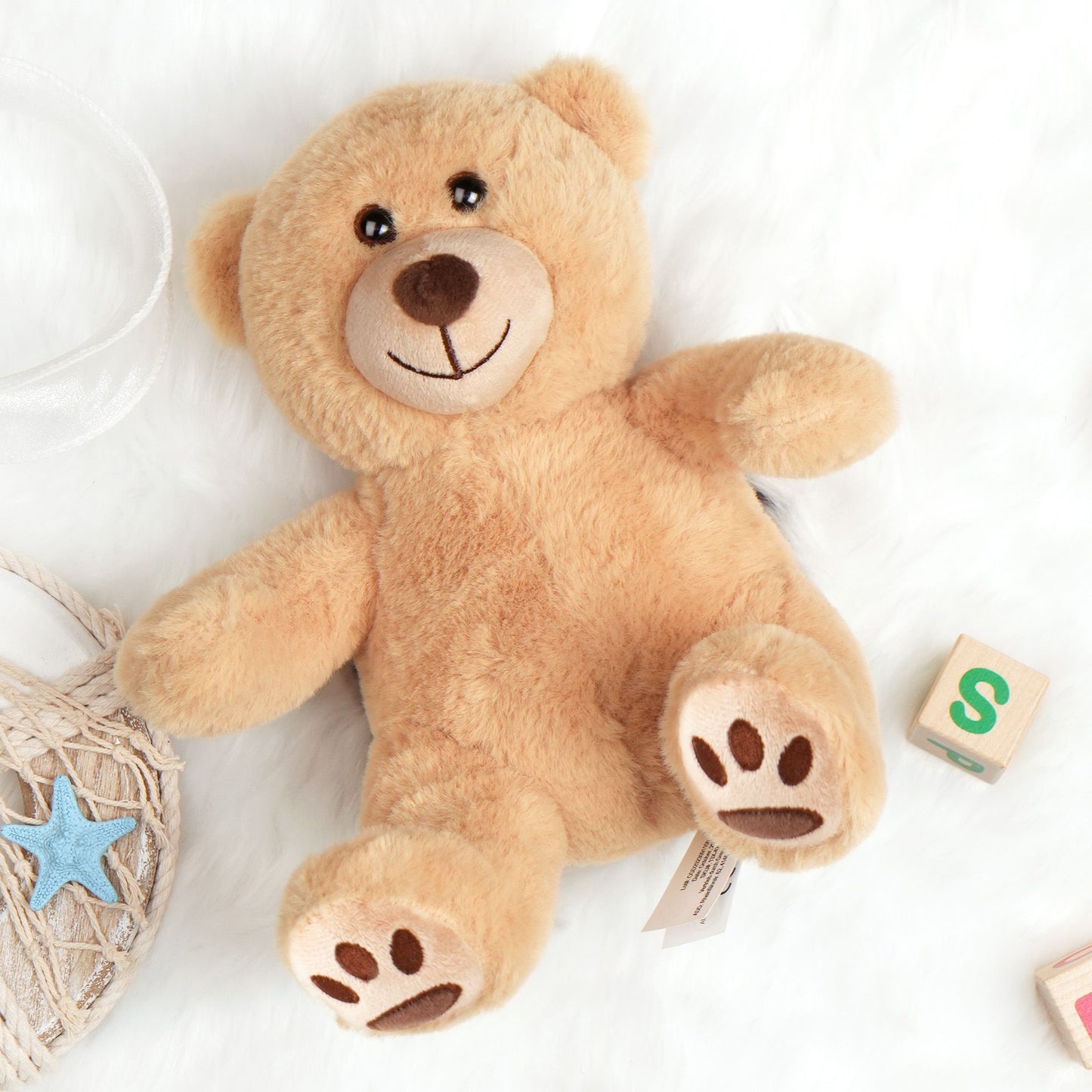 LotFancy Teddy Bear Stuffed Animals, Soft Cuddly Stuffed Plush Bear, Cute Stuffed Animals Toy with Footprints, Gifts for Kids Toddlers on Baby Shower, Christmas Valentine's Day PMT