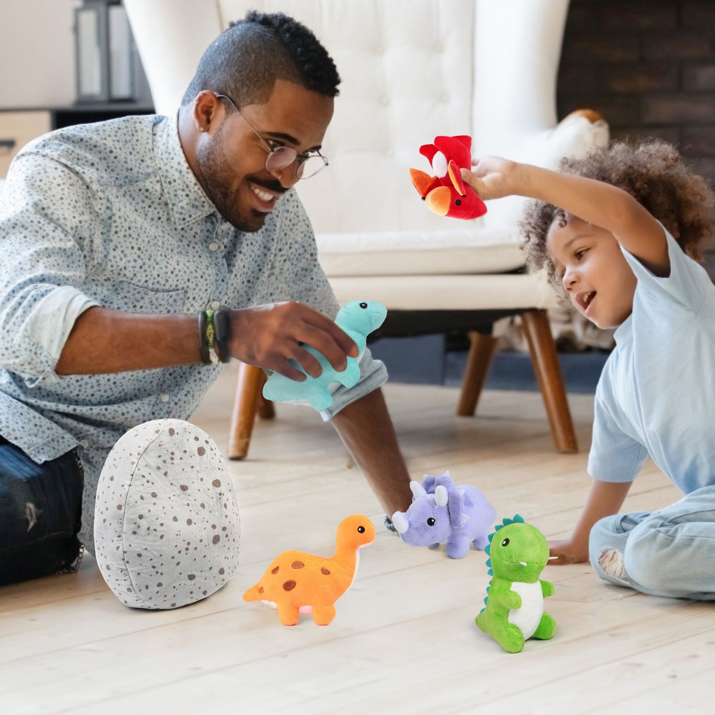BenBen Dinosaur Stuffed Animal, 5Pcs Small Dino Plush Toys and Egg Bag Set for Kids Girls Boys