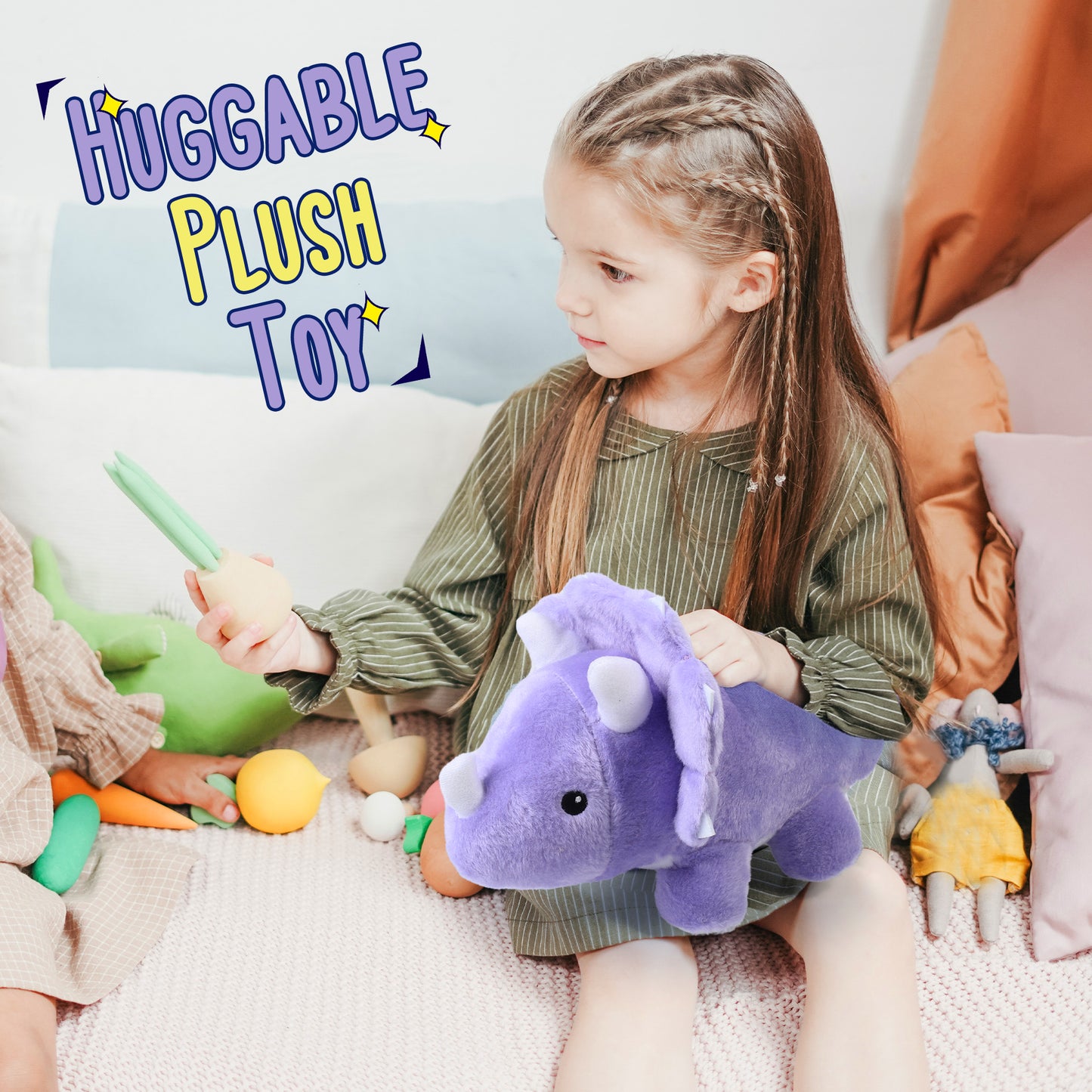 BenBen Dinosaur Stuffed Animal, 13" Dino Plush Toysfor Kids, Triceratops, Purple