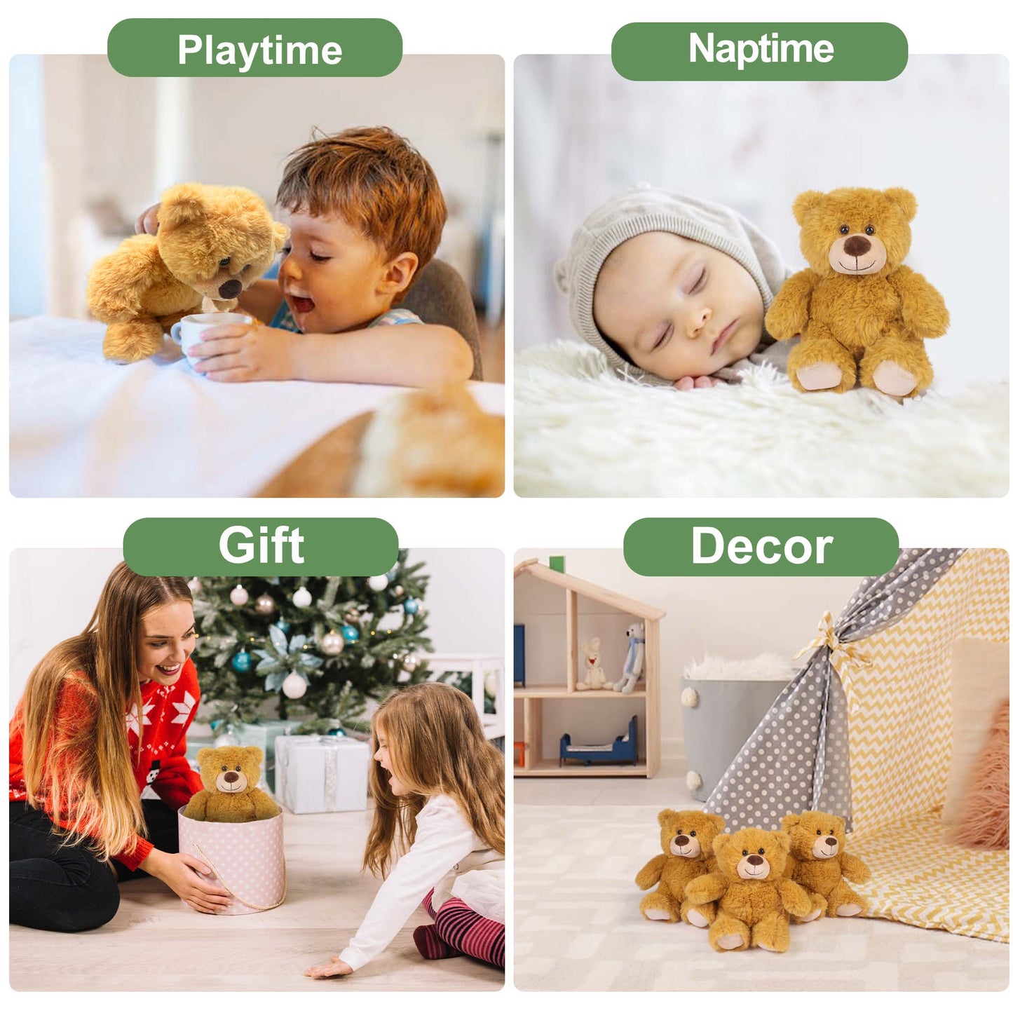 LotFancy Teddy Bear Stuffed Animal, 3 Pack 10 in Bulk Plush Bear Toy Gifts for Kids, Boys, Girls