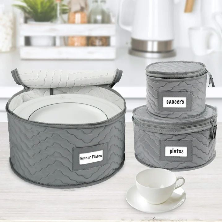 LotFancy 6Pcs China Storage Containers for Chinaware, Stemware, Dinnerware, Gray