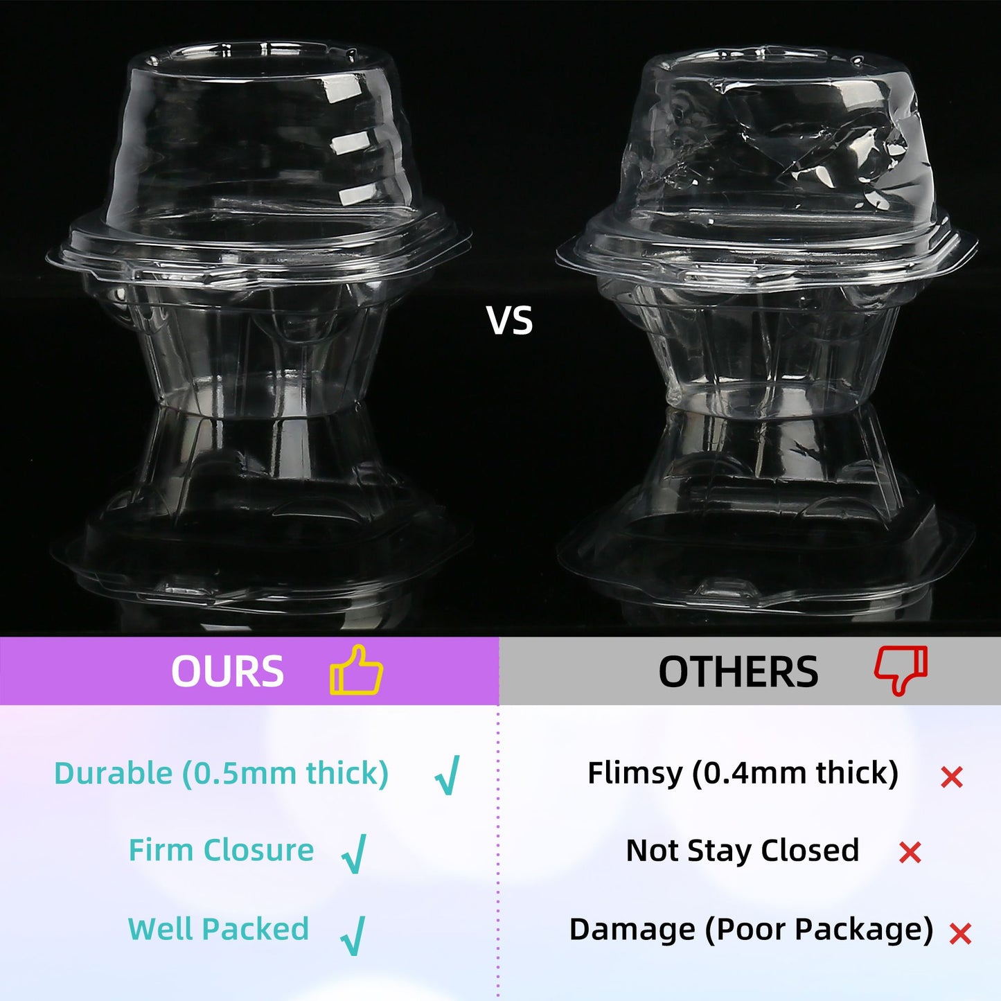 LotFancy Plastic Individual Cupcake Container, Stackable Single Compartment Cupcake Carrier Holder Box