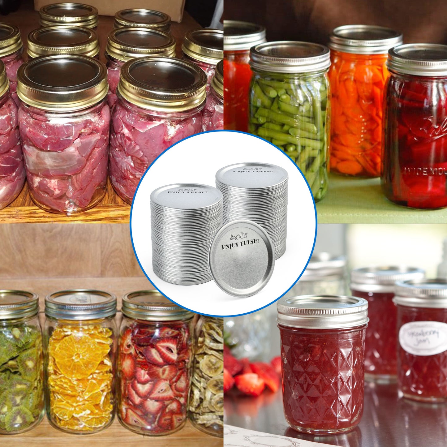 LotFancy 114 Count Wide Mouth Canning Lids, 86mm Metal Mason Jar Lids for Ball, Kerr Jars