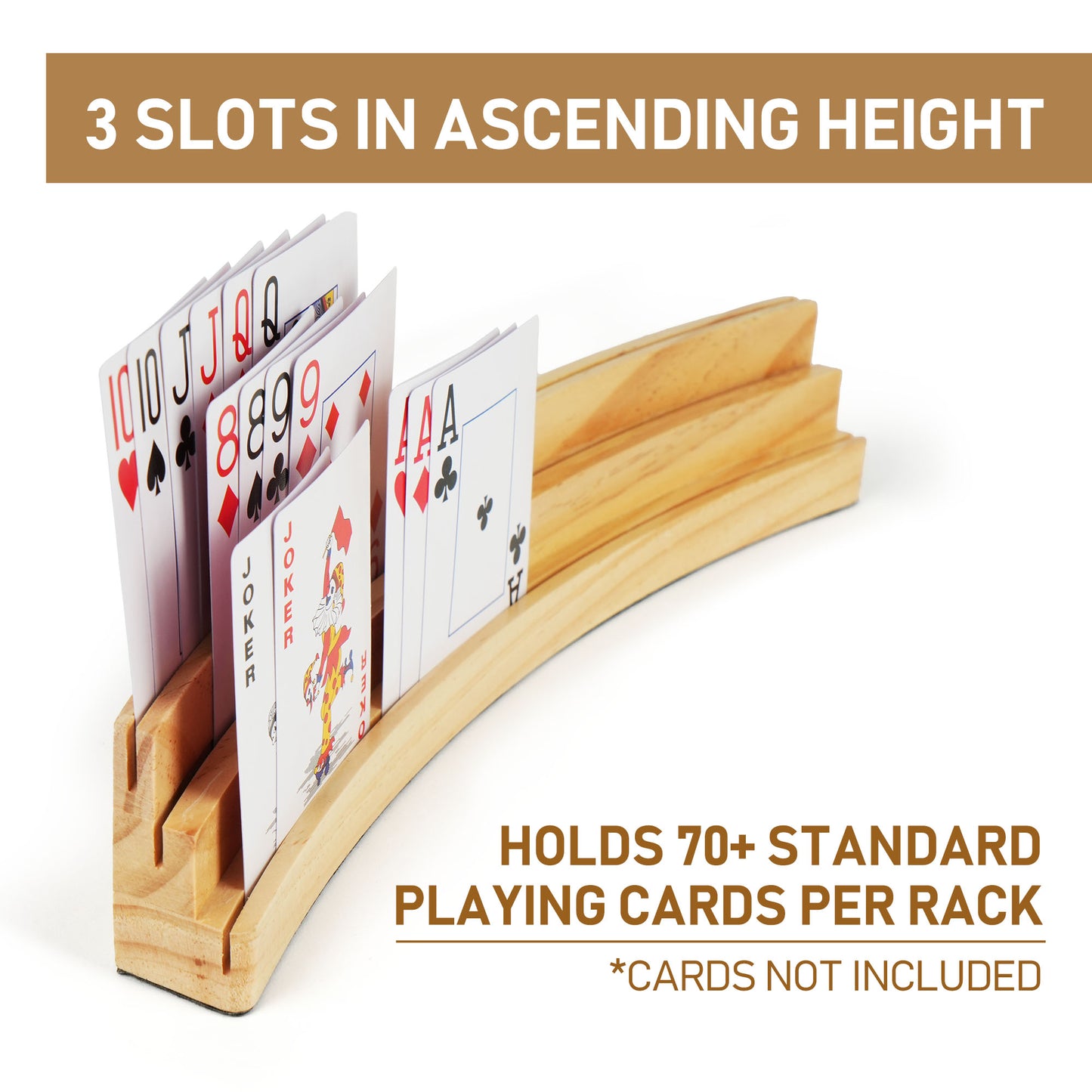LotFancy Playing Card Holders for Kids Adults Seniors, 3 Tiers, Hands Free Curved Wooden Card Holder for Family Card Game Night, Canasta, Bridge, Poker Parties